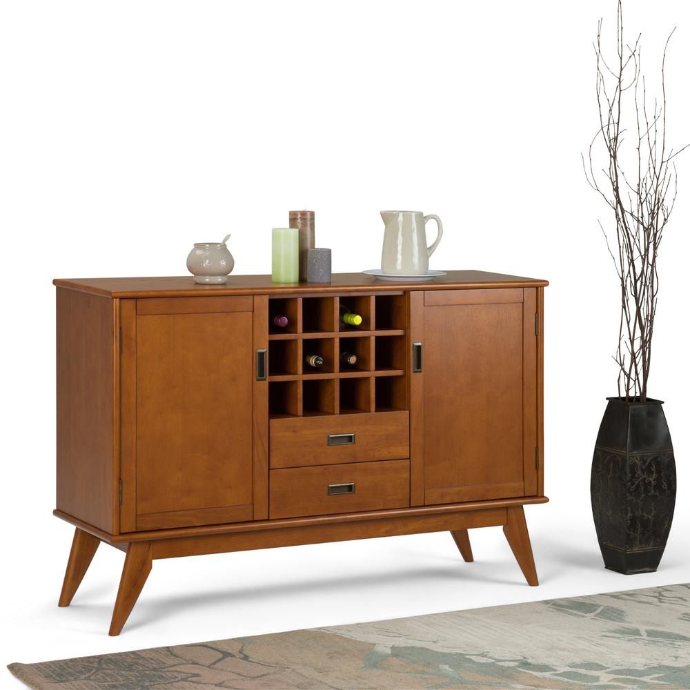 Simpli Home Draper Solid Hardwood 54 In. Wide Mid Century With Mid Century 3 Cabinet Buffets (Photo 16 of 30)