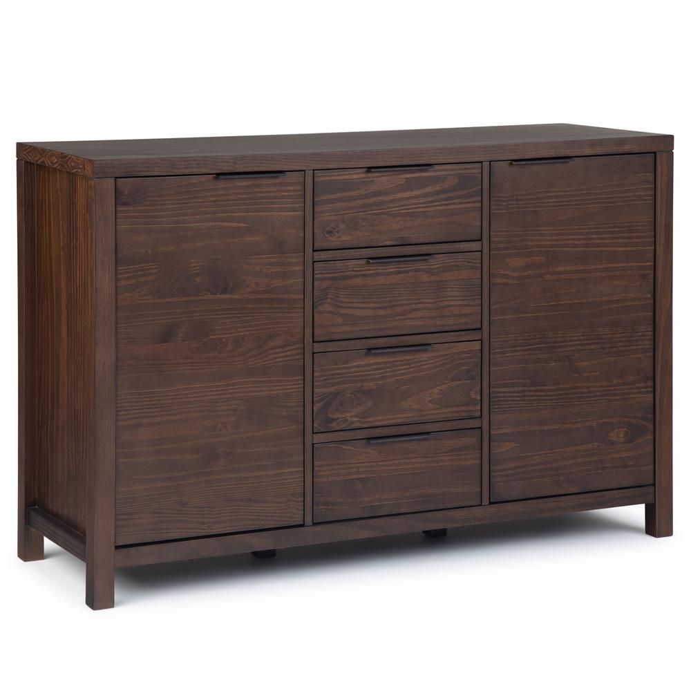 Simpli Home Hollander Solid Wood 54 In. Wide Modern Regarding Contemporary Wooden Buffets With One Side Door Storage Cabinets And Two Drawers (Photo 15 of 30)