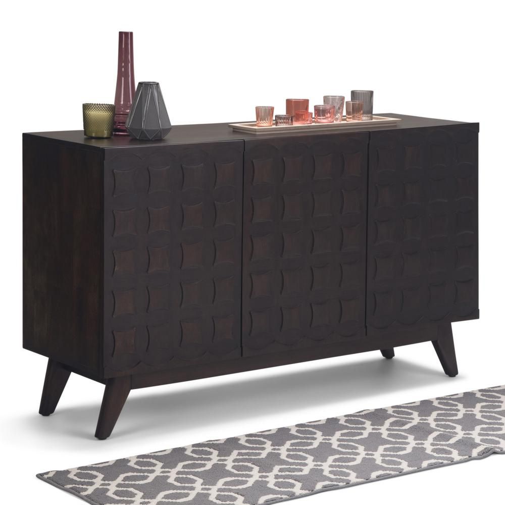 Simpli Home Wainwright 54 In. Wide Mid Century Modern For Modern Lacquer 2 Door 3 Drawer Buffets (Photo 15 of 30)