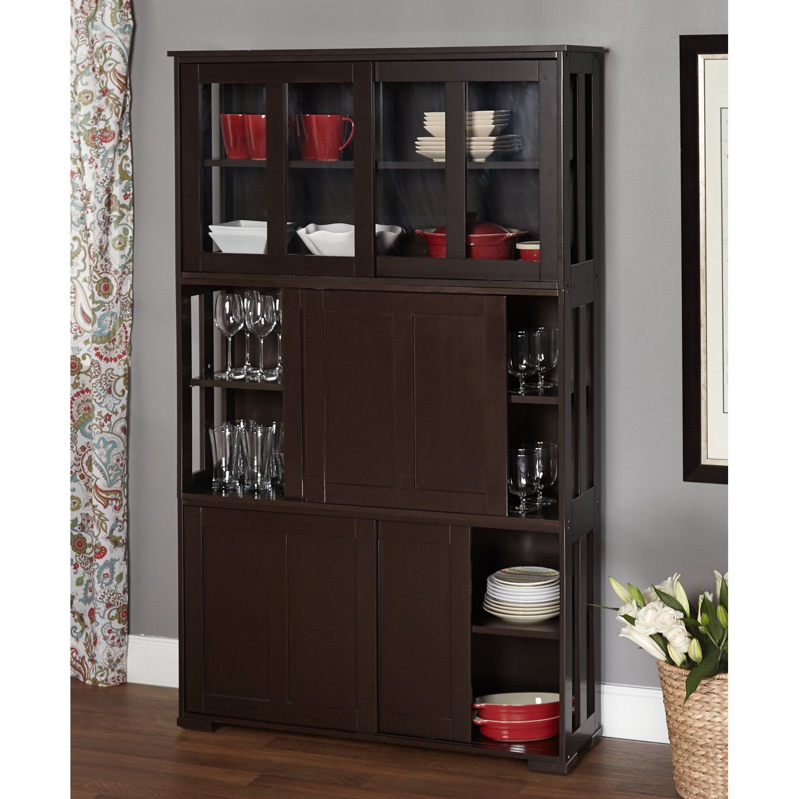 Sliding Tempered Glass Doors Stackable Storage Cabinet, Multiple Colors Throughout Glass Sliding Door Stackable Buffets (Photo 30 of 30)