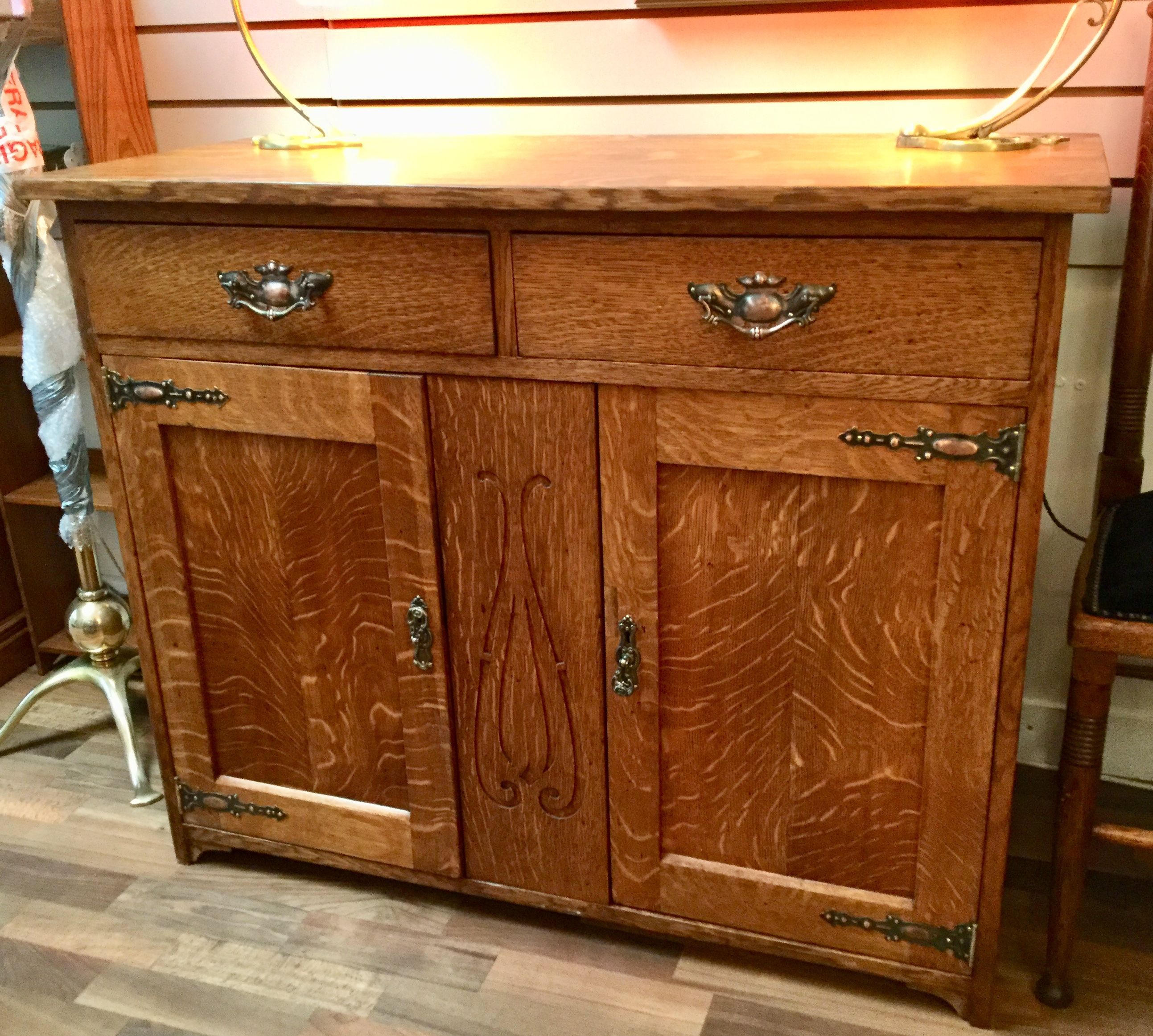 Small Oak Sideboard With Original Copper Hardware | Arts And Pertaining To Ruskin Sideboards (Photo 25 of 30)