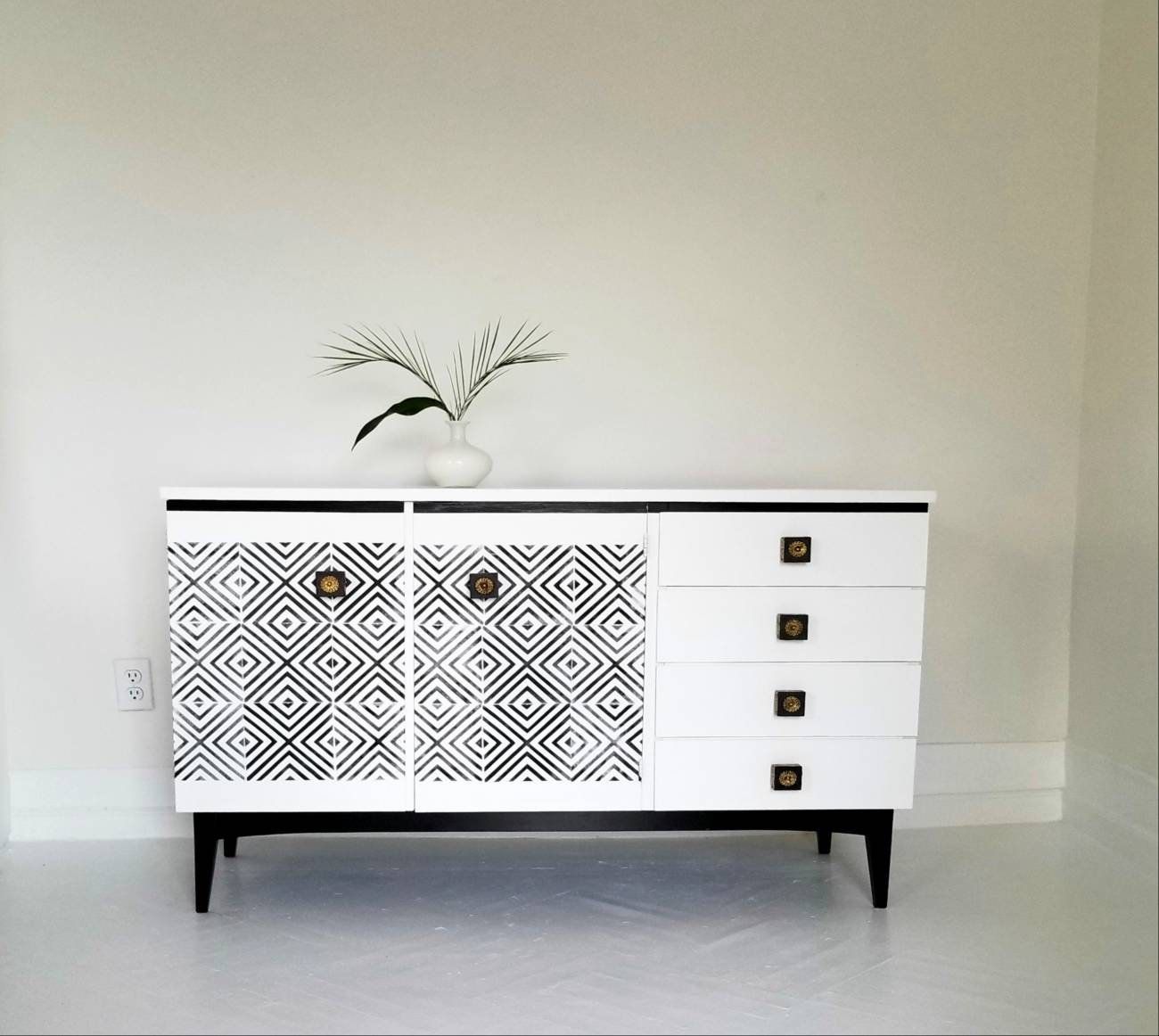 Soldlovely Modern Boho Credenza, Vintage Mid Century Painted Credenza ,  Bohemian Modern Media Console, Tv Stand Regarding Lovely Floral Credenzas (View 27 of 30)