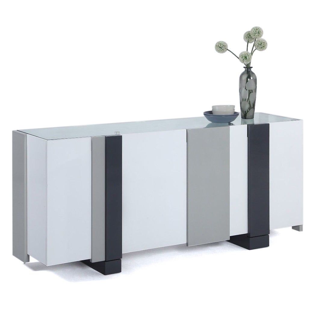 Somette White And Grey Laquered 4 Door Buffet With Glass Top Inside 4 Door Lacquer Buffets (Photo 10 of 30)
