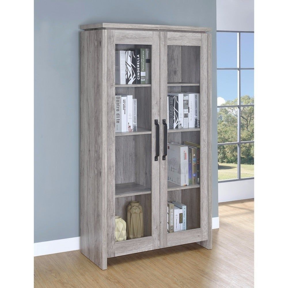 Spacious Wooden Curio Cabinet With Two Glass Doors, Gray Within Wooden Curio Buffets With Two Glass Doors (View 2 of 30)