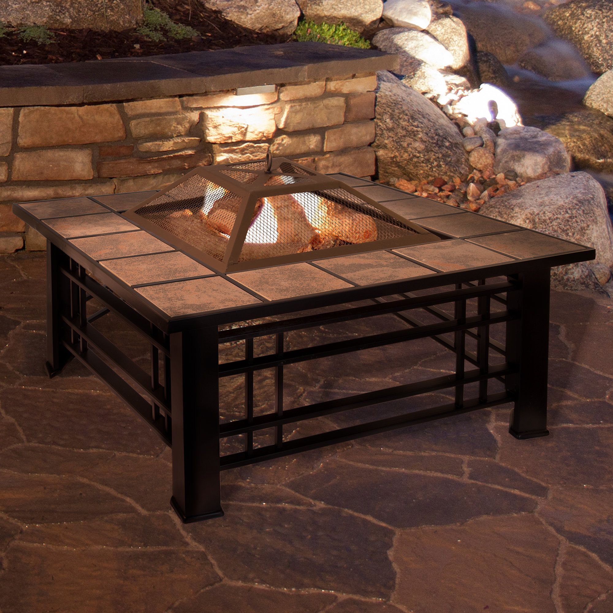 Steel Wood Burning Fire Pit Table Within Nadine Wood And Stainless Steel Buffets (View 17 of 30)