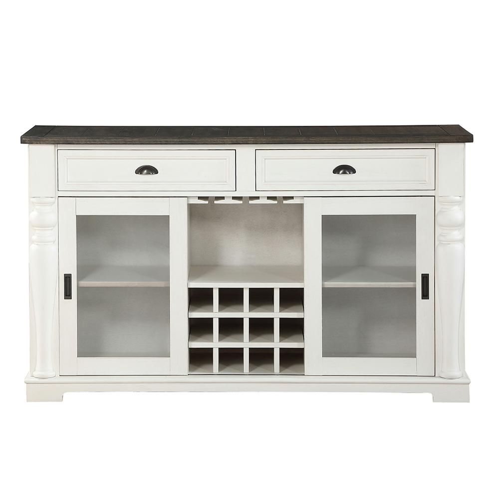 Steve Silver Joanna Two Tone Farmhouse Server With Glass In Modern And Contemporary Dark Brown Buffets With Glass Doors (View 16 of 30)