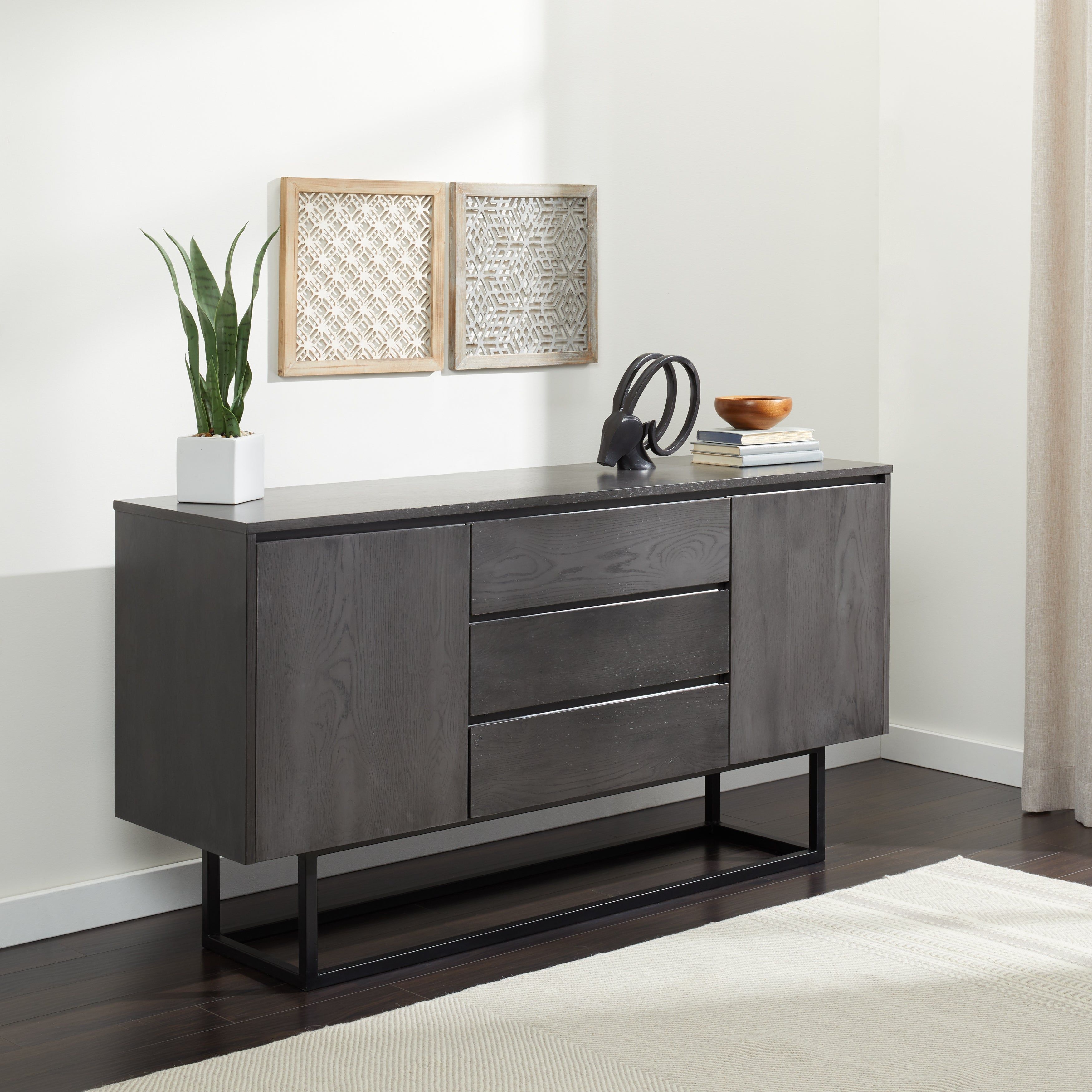 Stone And Stripes Taylor 2 Door 3 Drawer Charcoal Box Buffet In Modern Lacquer 2 Door 3 Drawer Buffets (Photo 13 of 30)