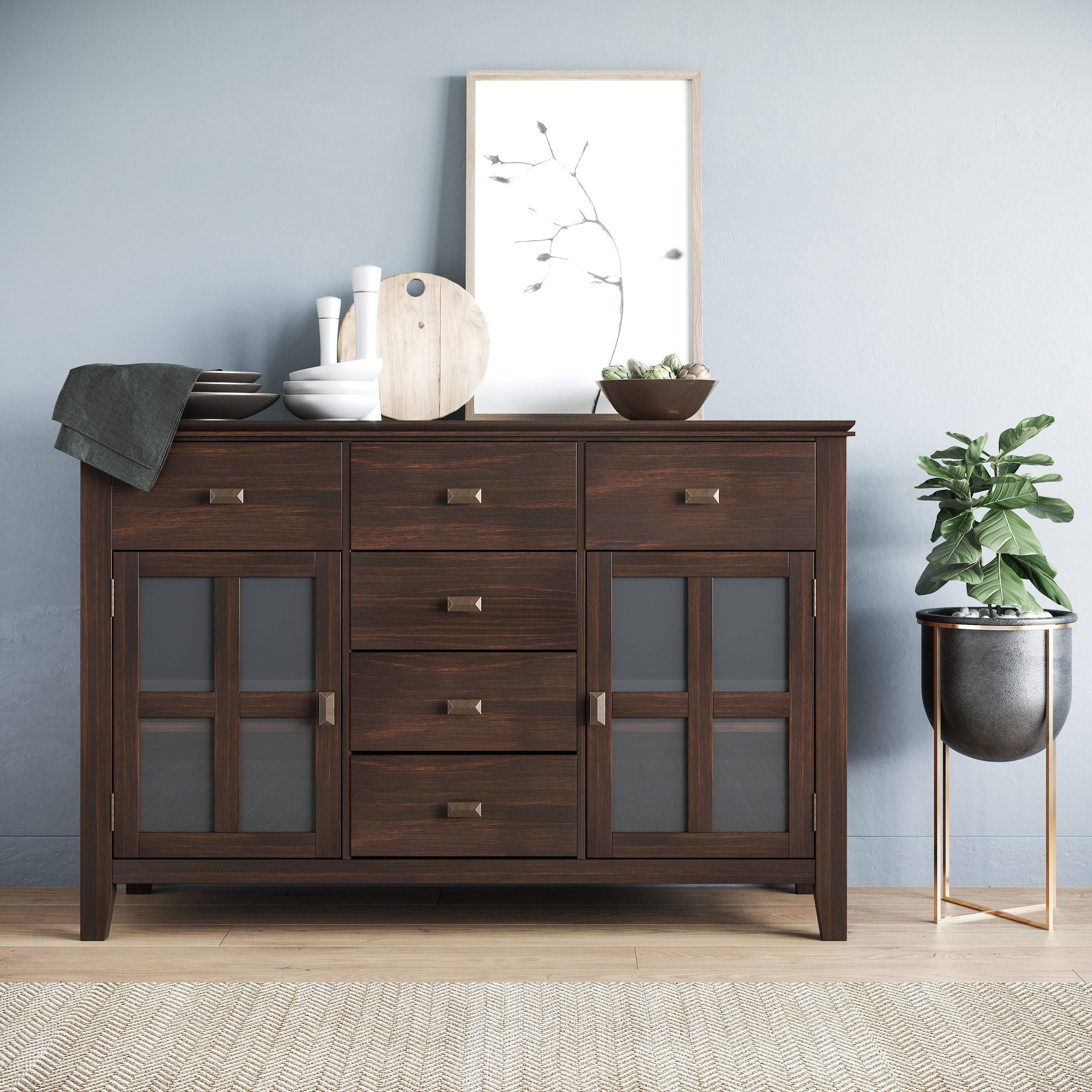 Stratford Solid Wood 54 Inch Wide Contemporary Sideboard Buffet In Dark  Chestnut Brown – 53.9 Inch Wide With Regard To Solid Wood Contemporary Sideboards Buffets (Photo 10 of 30)