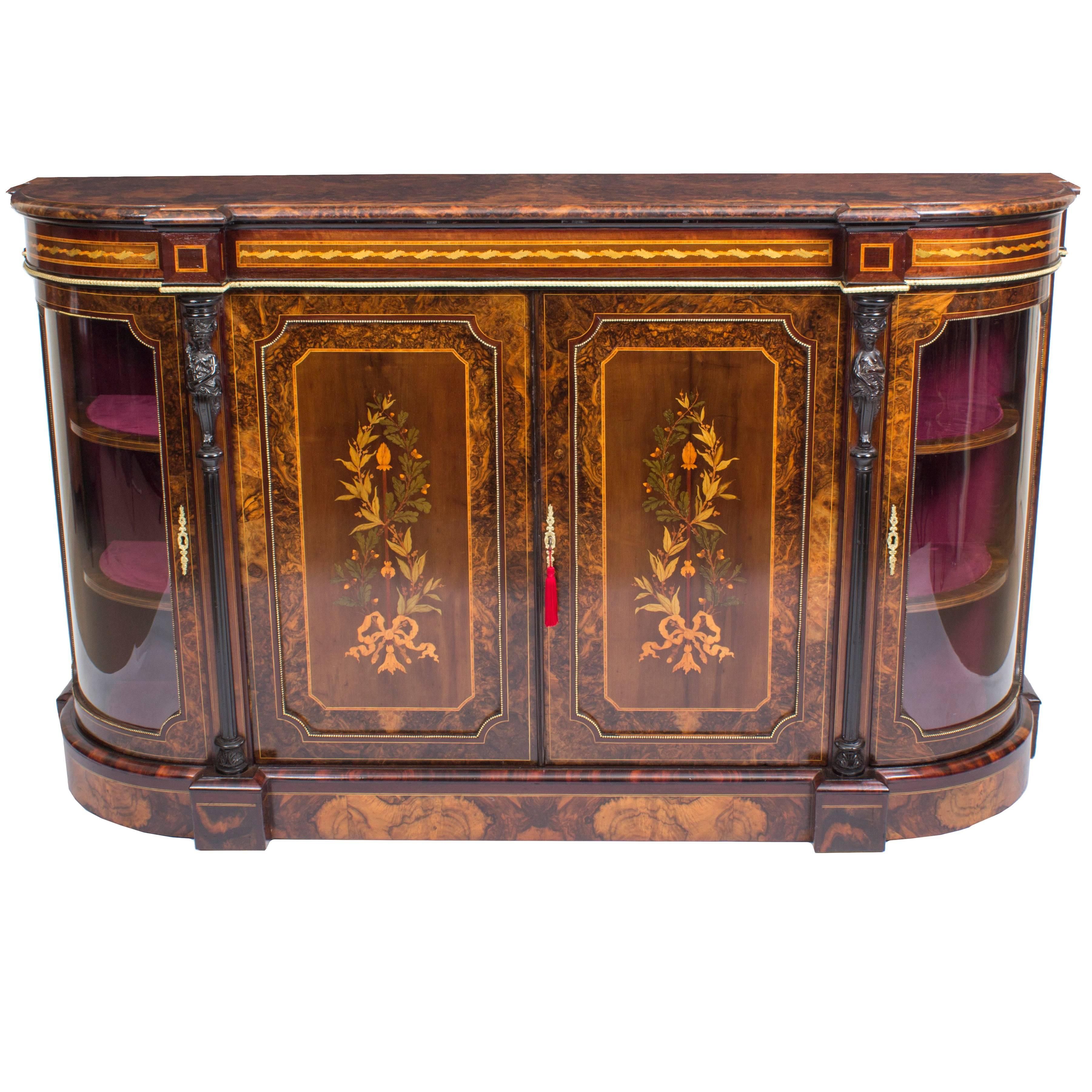 Stunning Quality Burr Walnut And Marquetry Inlaid Victorian Period Credenza In Purple Floral Credenzas (View 15 of 30)