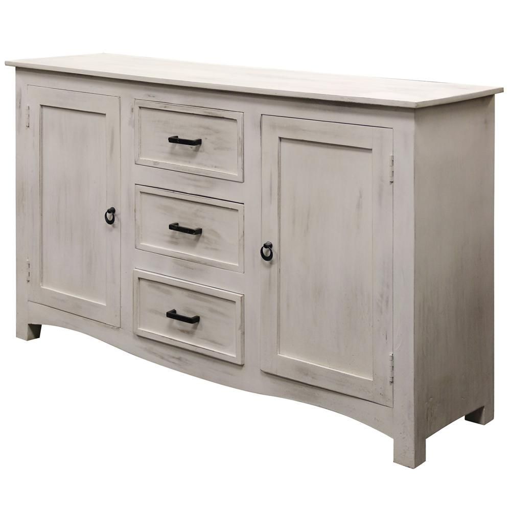 Stylecraft Distressed White Wash With Black Iron Hardware 2 Pertaining To Amityville Sideboards (View 21 of 30)
