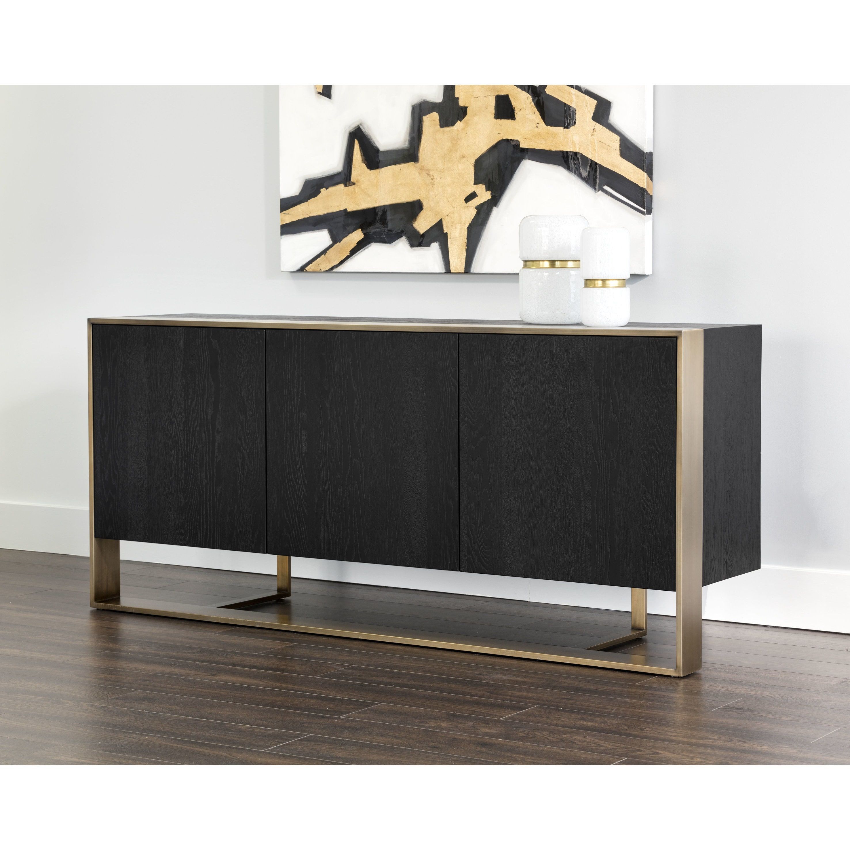 Sunpan Dalton Black Wood Antique Brass Sideboard (sideboard With Dovray Sideboards (View 7 of 30)