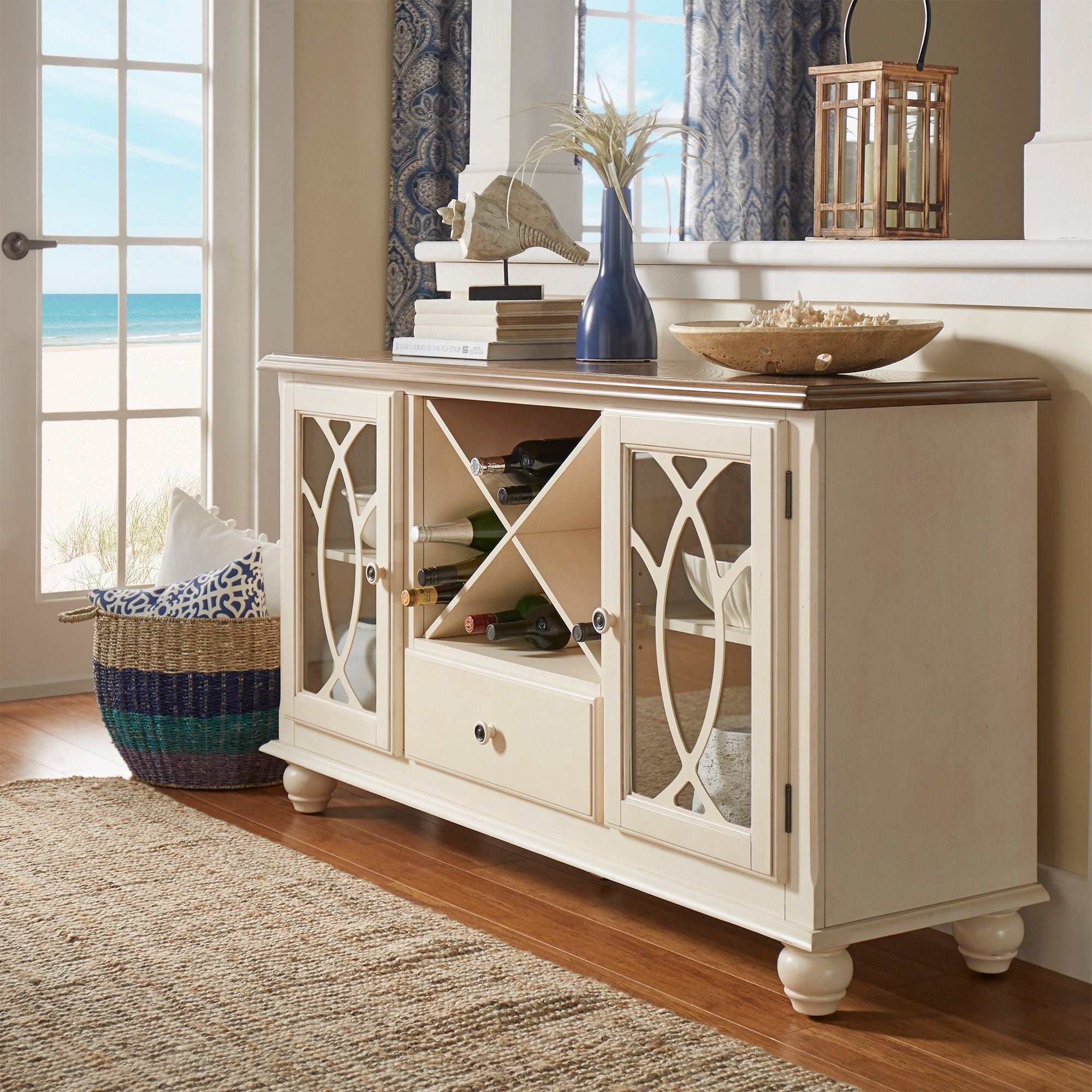 Tribecca Home Shayne Country Antique White Buffet Sideboard Regarding Tott And Eling Sideboards (Photo 25 of 30)