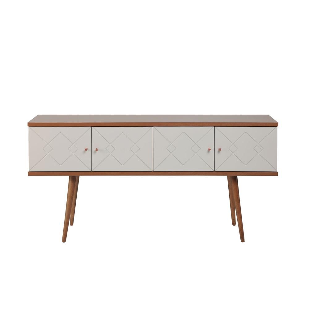 Trinity 59.84" Mid  Century Modern Sideboard With Solid Wood Legs In Off  White And Maple Creammanhattan Comfort Throughout Mid Century White Buffets (Photo 13 of 30)