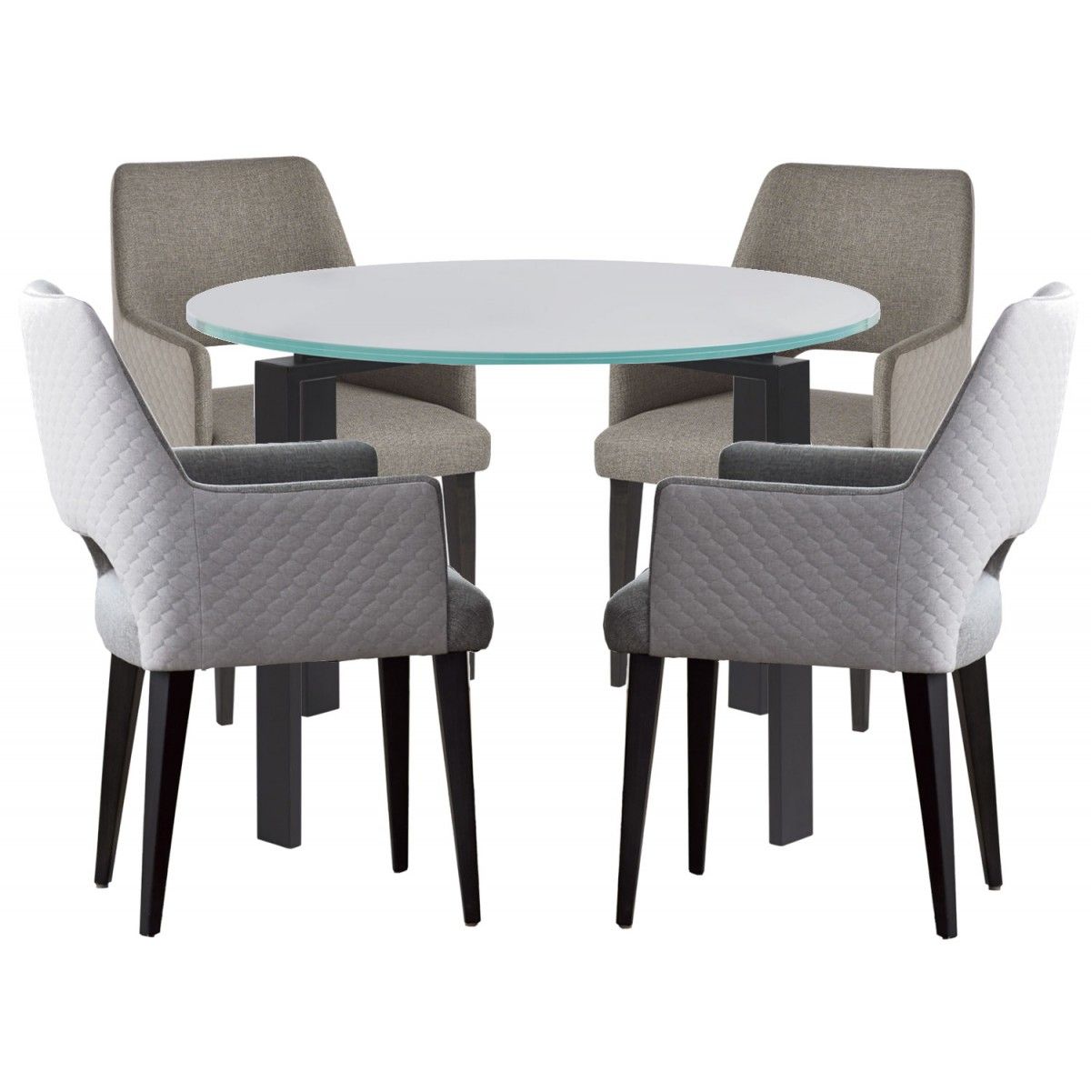 Universal Furniture Spaces Marshall 5pc Dining Table Set  Frosted Glass Top Intended For Madison Park Rachel Grey Media Credenzas (Photo 17 of 30)