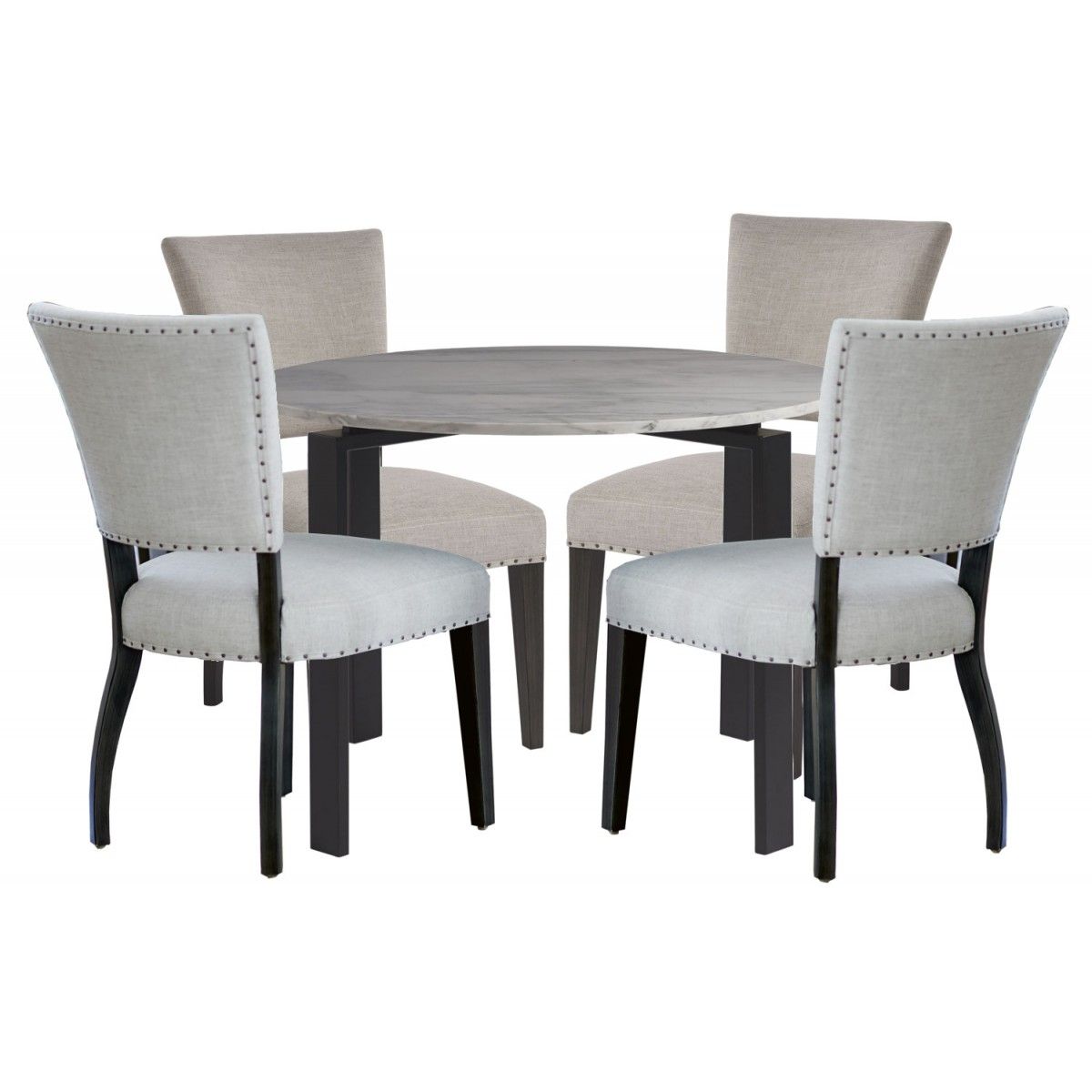 Universal Furniture Spaces Marshall 5pc Round Dining Table Set  White  Marble Top#732 In Madison Park Rachel Grey Media Credenzas (View 20 of 30)
