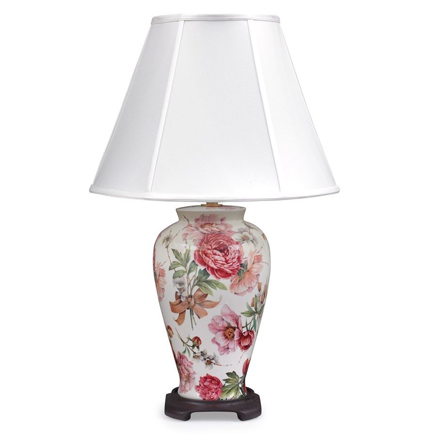 Venice Peony Ceramic Lamp Throughout Pale Pink Bulbs Credenzas (Photo 27 of 30)