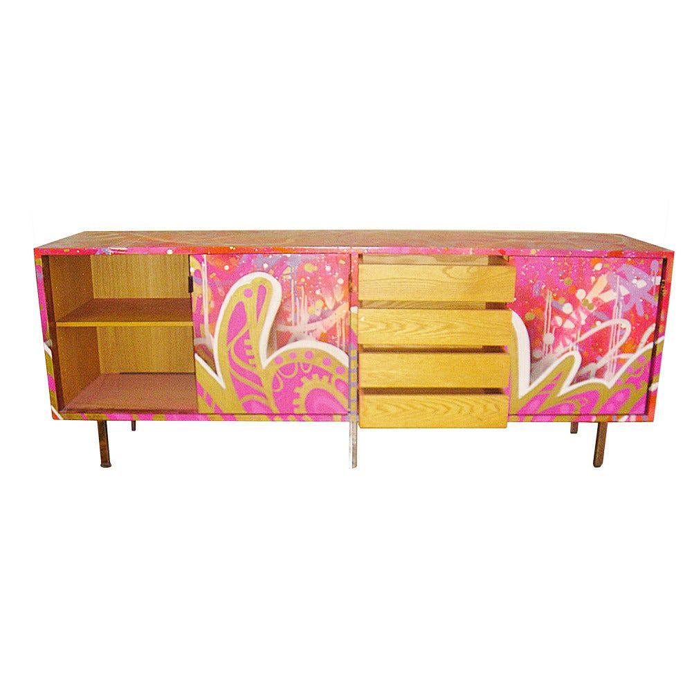 Vintage Florence Knoll Credenza With Graffiti Reimagined Pertaining To Retro Holistic Credenzas (View 16 of 30)