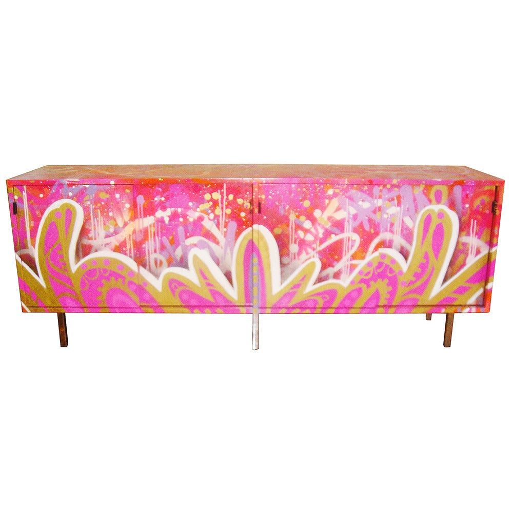 Vintage Florence Knoll Credenza With Graffiti Reimagined Pertaining To Retro Holistic Credenzas (View 9 of 30)