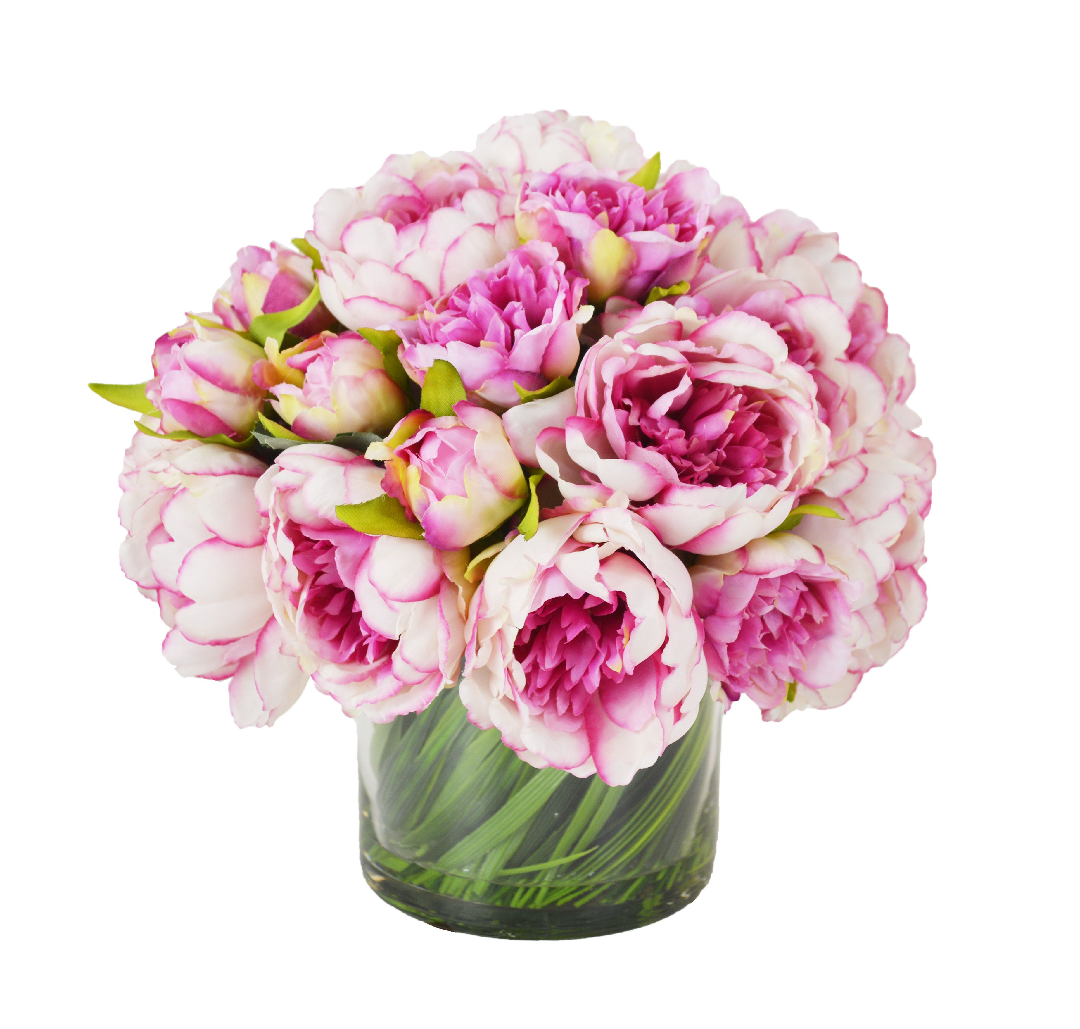 Willa Arlo Interiors Faux Magenta & Pink Peony Floral Arrangement In Glass  Vase Pertaining To Papaya Burst Credenzas (View 26 of 30)
