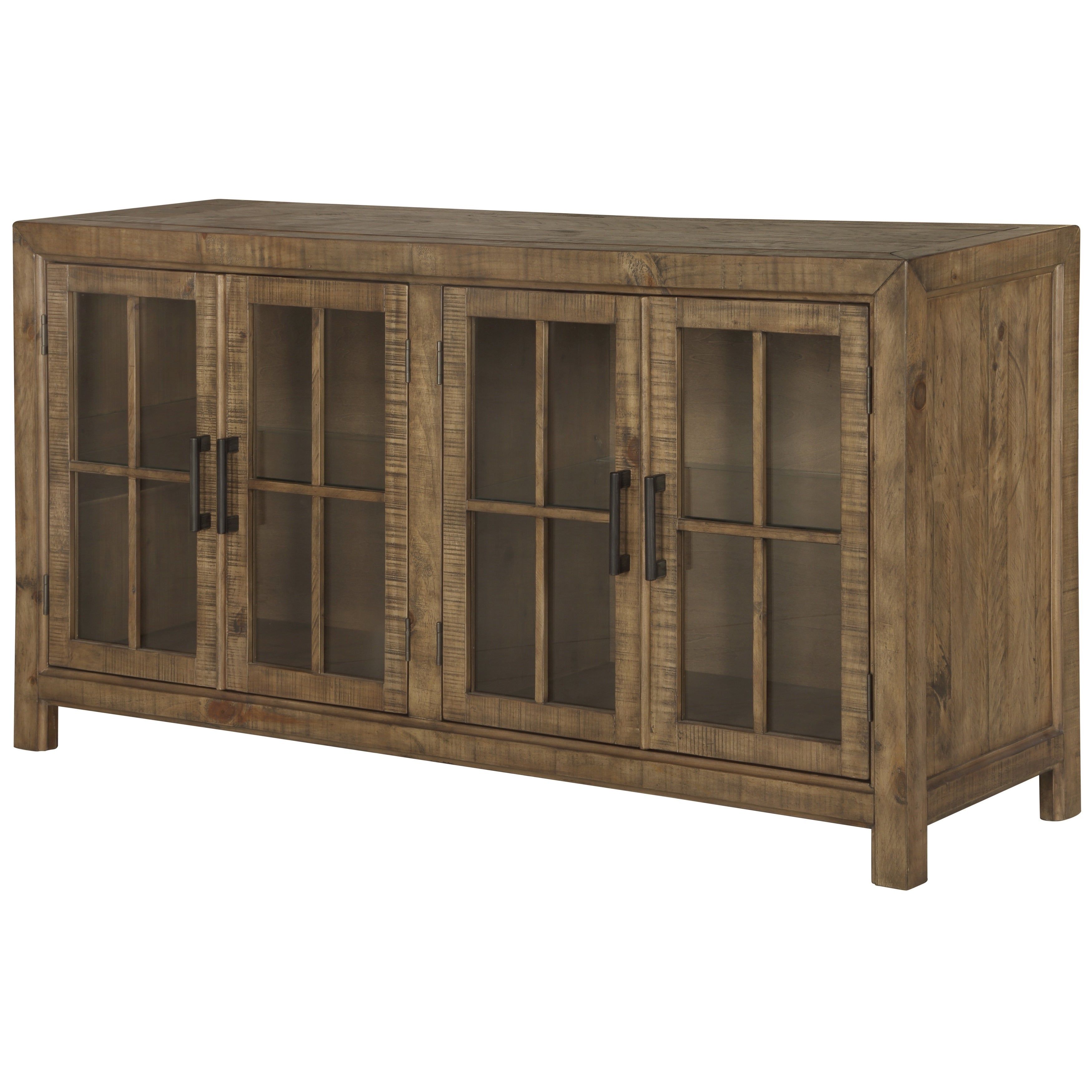 Willoughby Wood Buffet Curio Cabinet In Weathered Barley With Regard To Wooden Curio Buffets With Two Glass Doors (View 8 of 30)