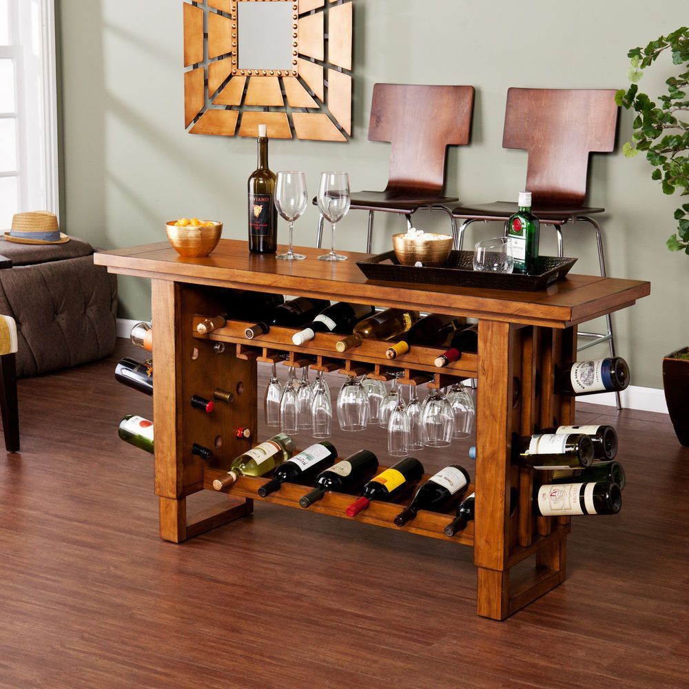 Wine Rack Table Console Bottle Holder Bar Storage Display Inside Buffets With Bottle And Glass Storage (View 13 of 30)