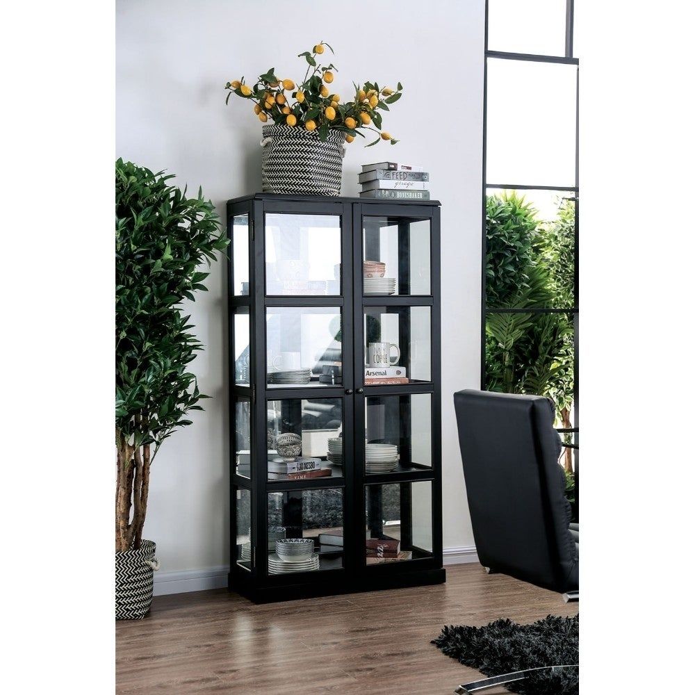 Wooden Curio Cabinet With Two Glass Doors And Four Shelves, Black With Regard To Wooden Curio Buffets With Two Glass Doors (View 6 of 30)