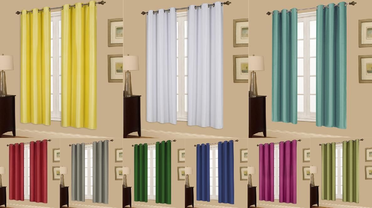 2 Panels Grommet Faux Silk Window Curtai Within Vina Sheer Bird Single Curtain Panels (View 15 of 30)