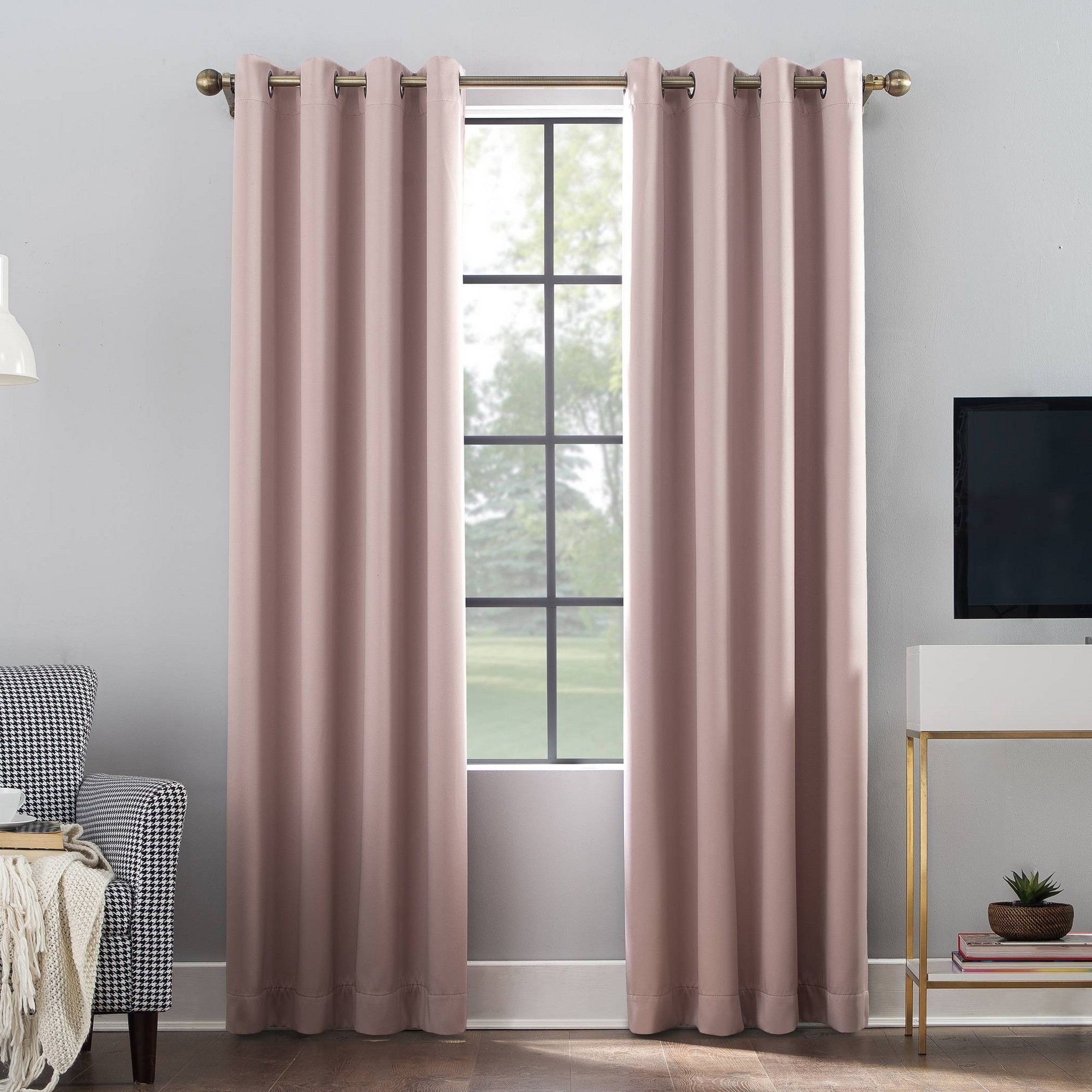 52"x95" Oslo Grommet Top Blackout Window Curtain Panel Blush Throughout Riley Kids Bedroom Blackout Grommet Curtain Panels (Photo 17 of 20)