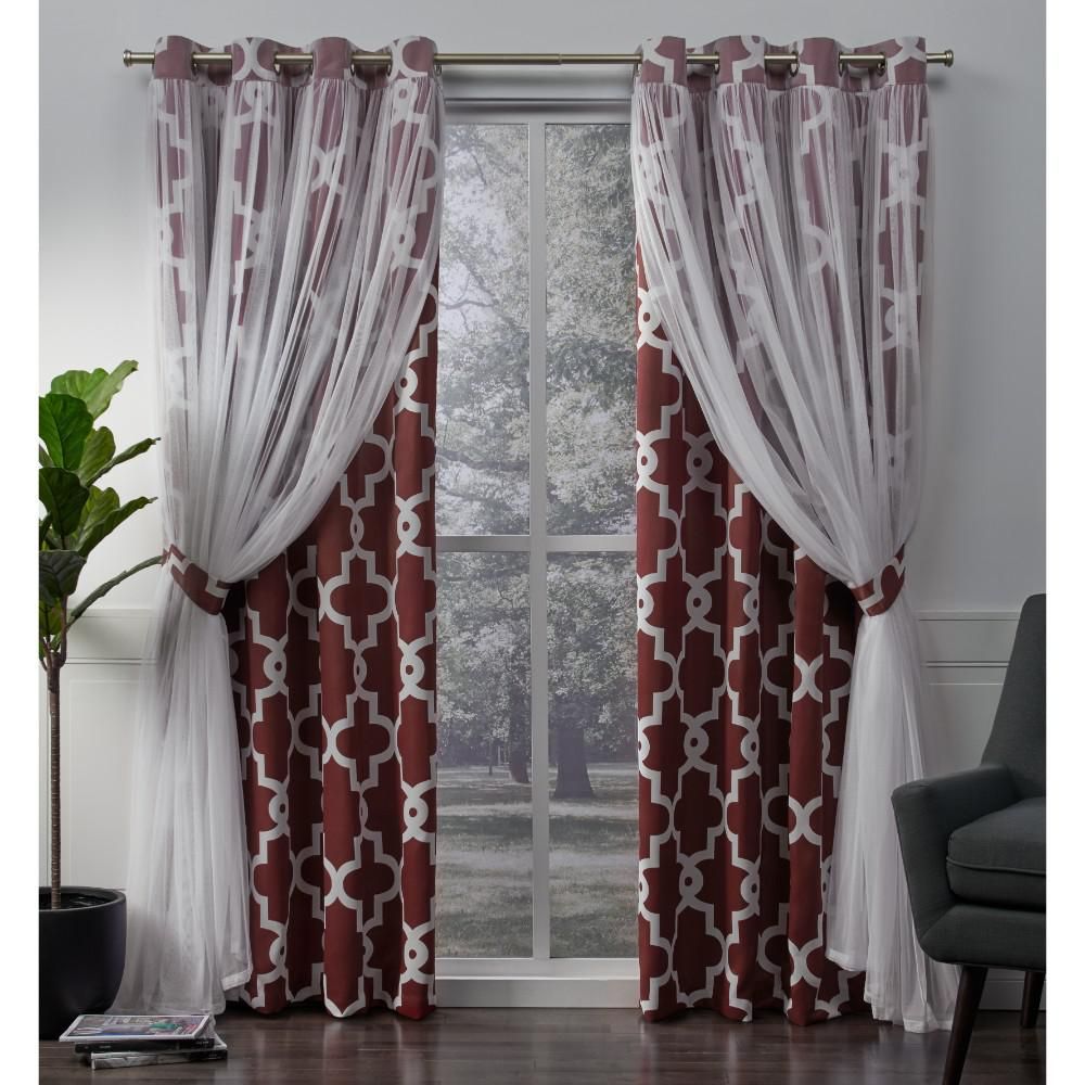 Alegra 52 In. W X 84 In. L Layered Sheer Blackout Grommet Top Curtain Panel  In Wine (2 Panels) Throughout Wilshire Burnout Grommet Top Curtain Panel Pairs (Photo 24 of 30)