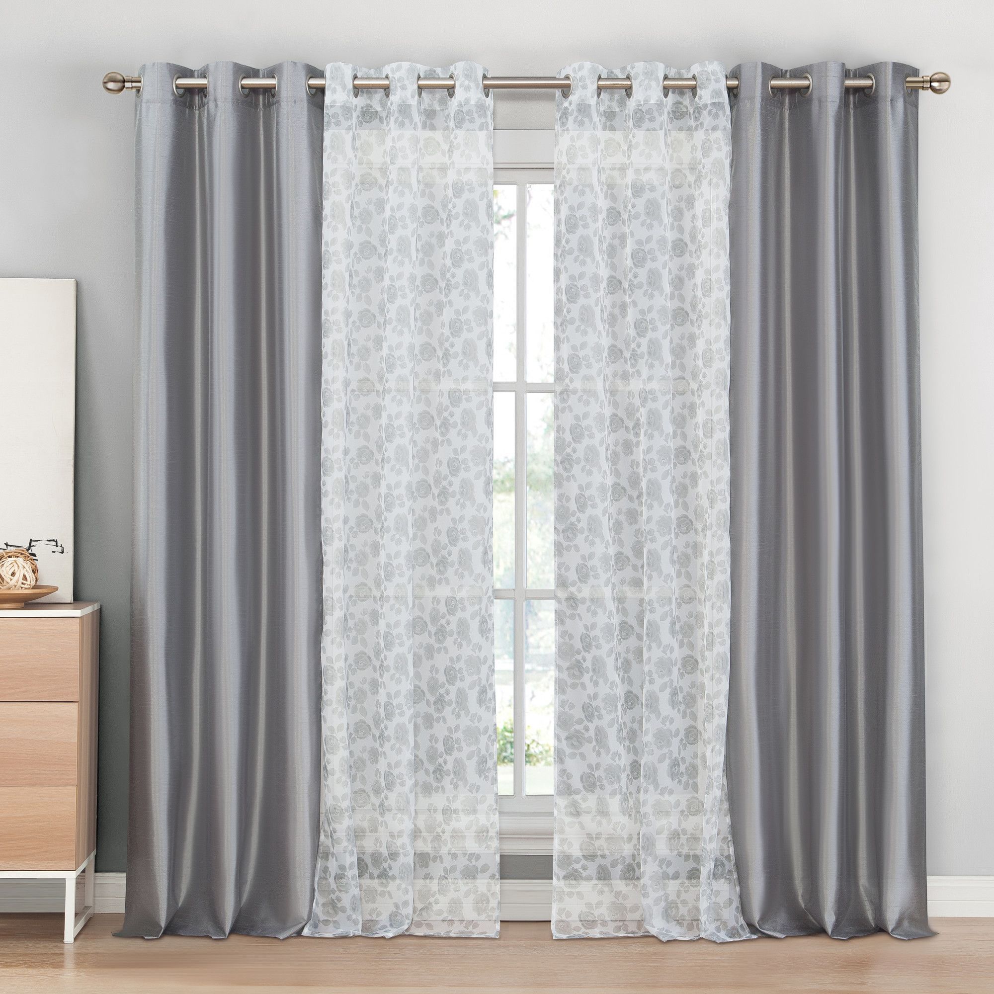 Amanda 4 Piece Curtain Panel Set | Products In 2019 | Panel Intended For Laya Fretwork Burnout Sheer Curtain Panels (View 14 of 20)