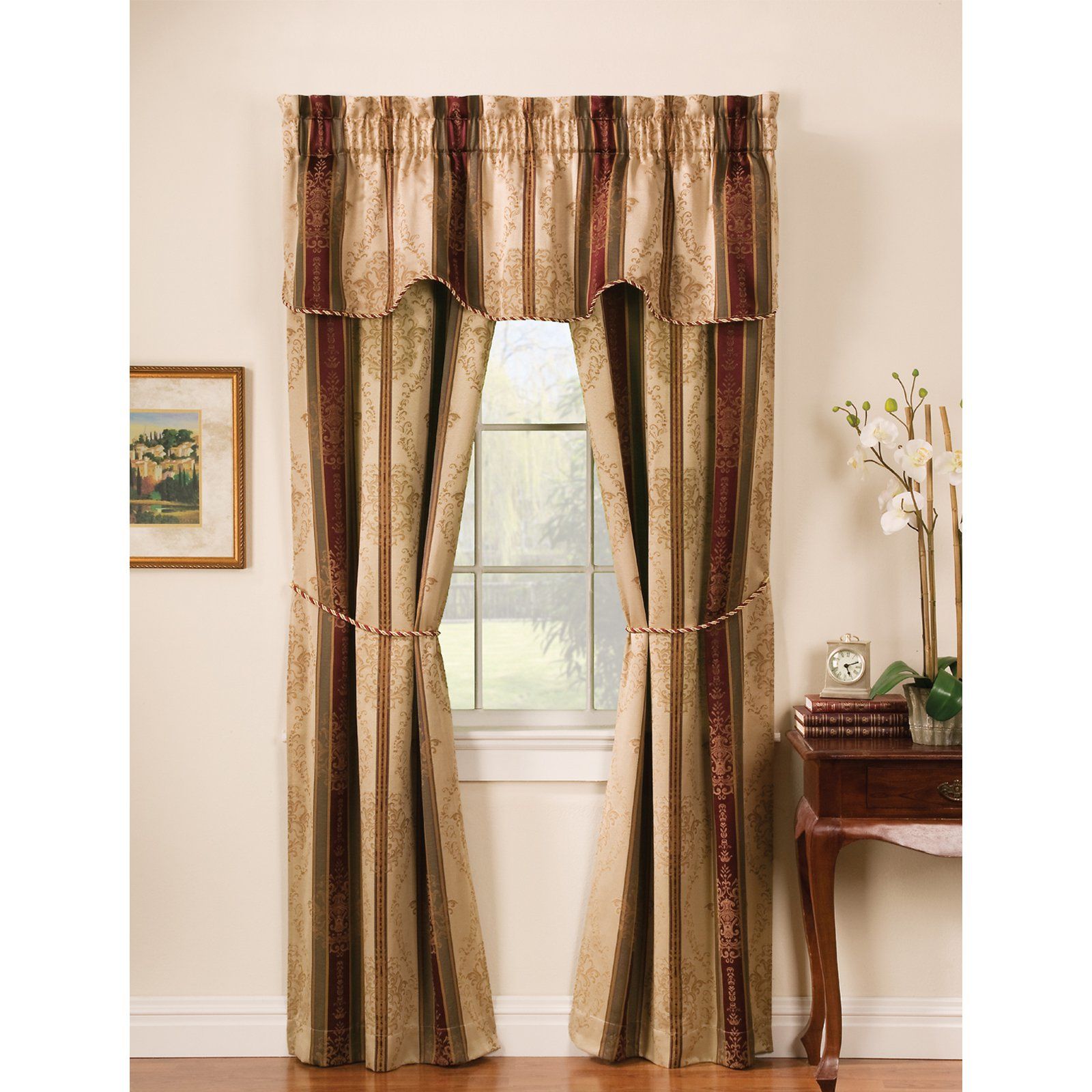 Arlee Home Fashions Tuscan Stripe Jacquard Complete Window With Regard To Tuscan Thermal Backed Blackout Curtain Panel Pairs (View 25 of 30)