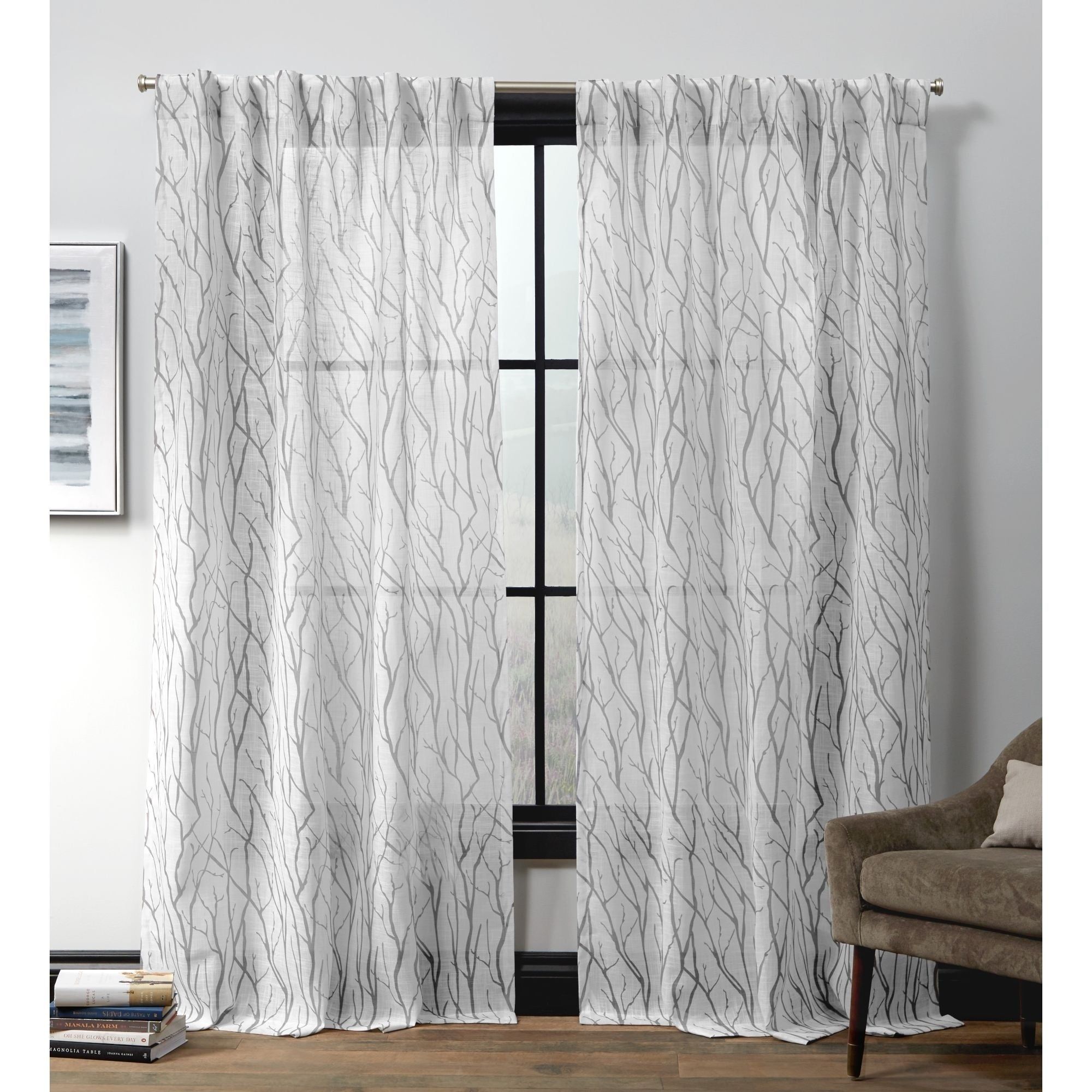 Ati Home Oakdale Motif Textured Linen Hidden Tab Top Sheer Panel Pair Throughout Oakdale Textured Linen Sheer Grommet Top Curtain Panel Pairs (View 8 of 20)