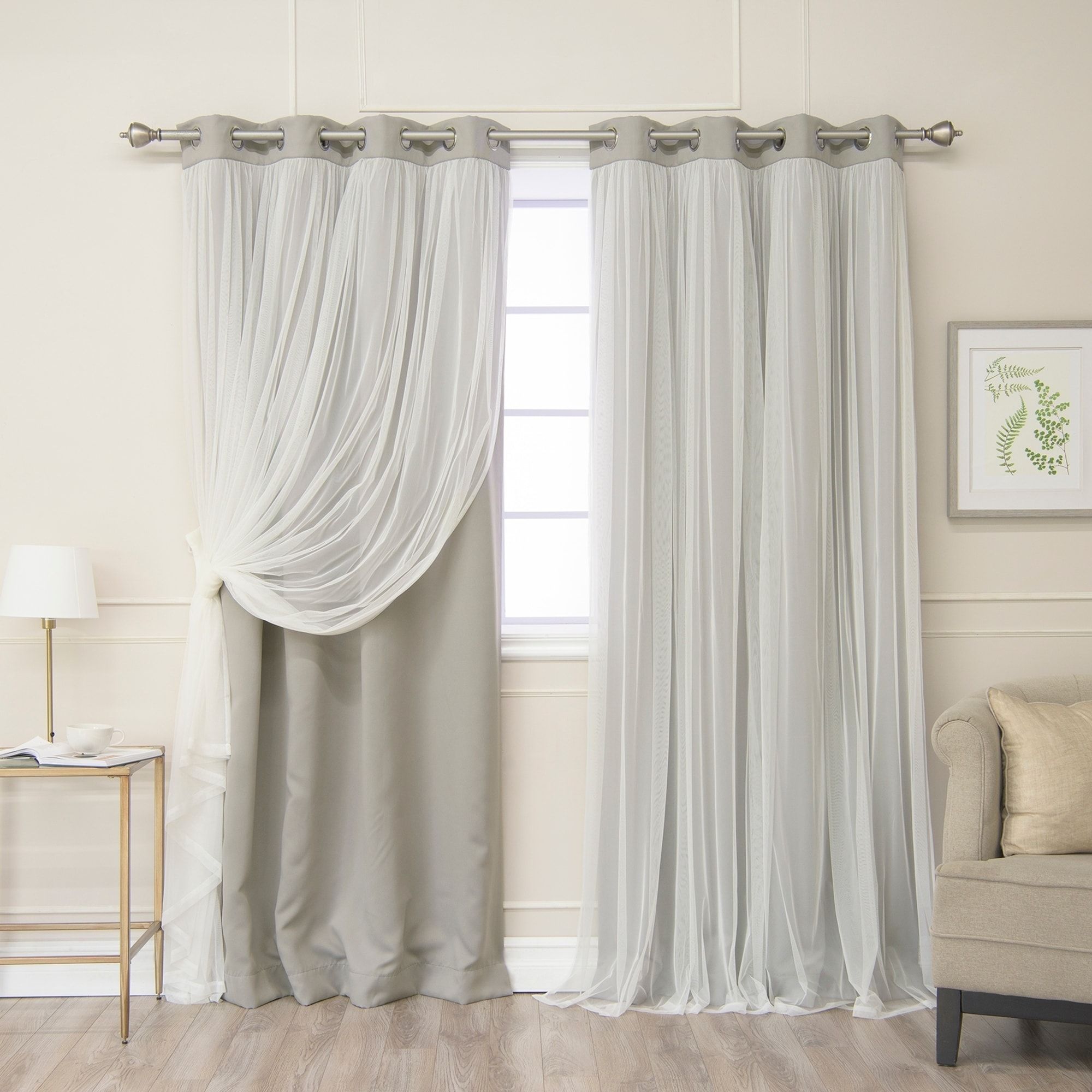 Aurora Home Gathered Tulle Overlay Blackout Curtain Panel Pair Intended For Star Punch Tulle Overlay Blackout Curtain Panel Pairs (View 21 of 30)