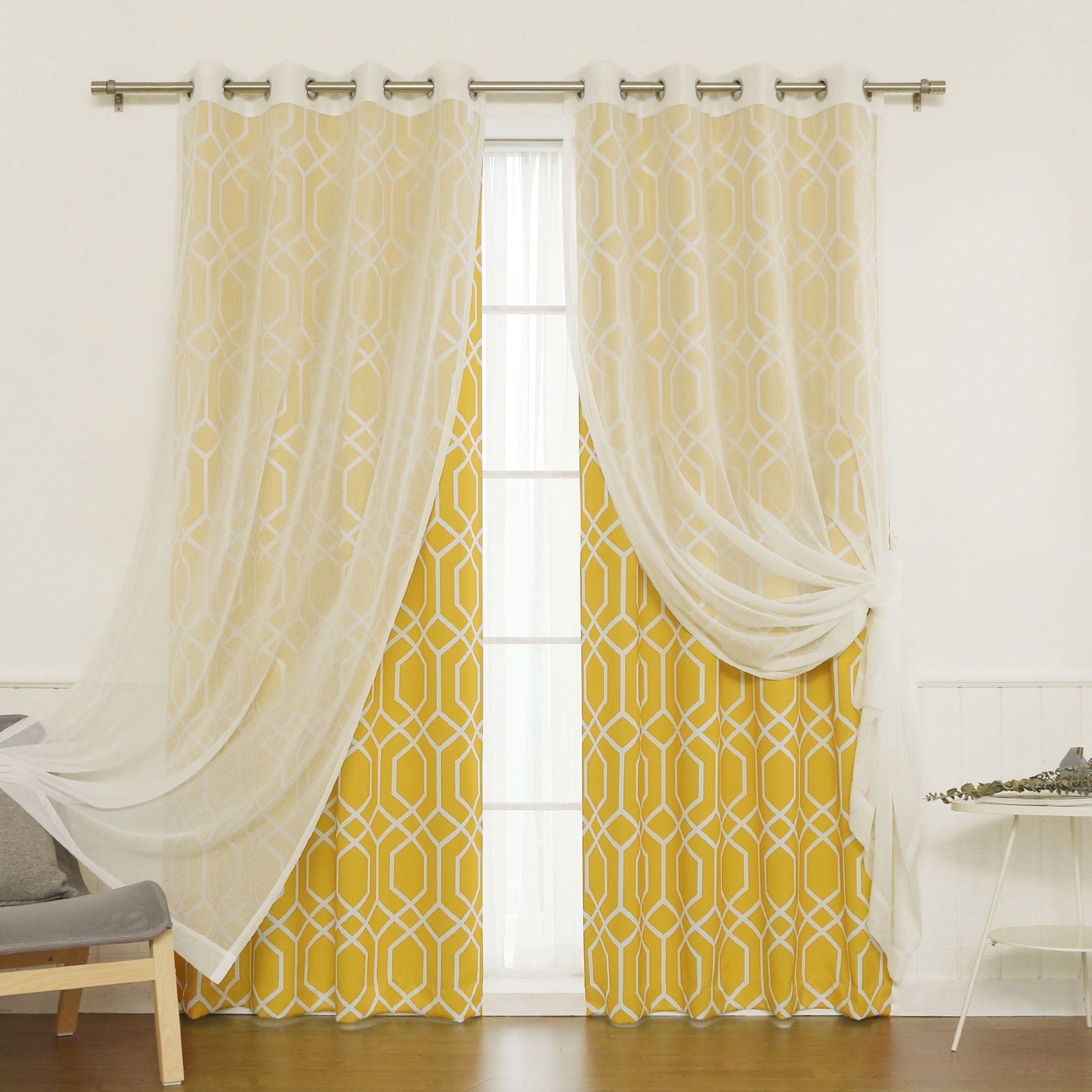 Aurora Home Mix And Match Curtains Muji Sheer Geometric Intended For Luxury Collection Monte Carlo Sheer Curtain Panel Pairs (Photo 13 of 20)