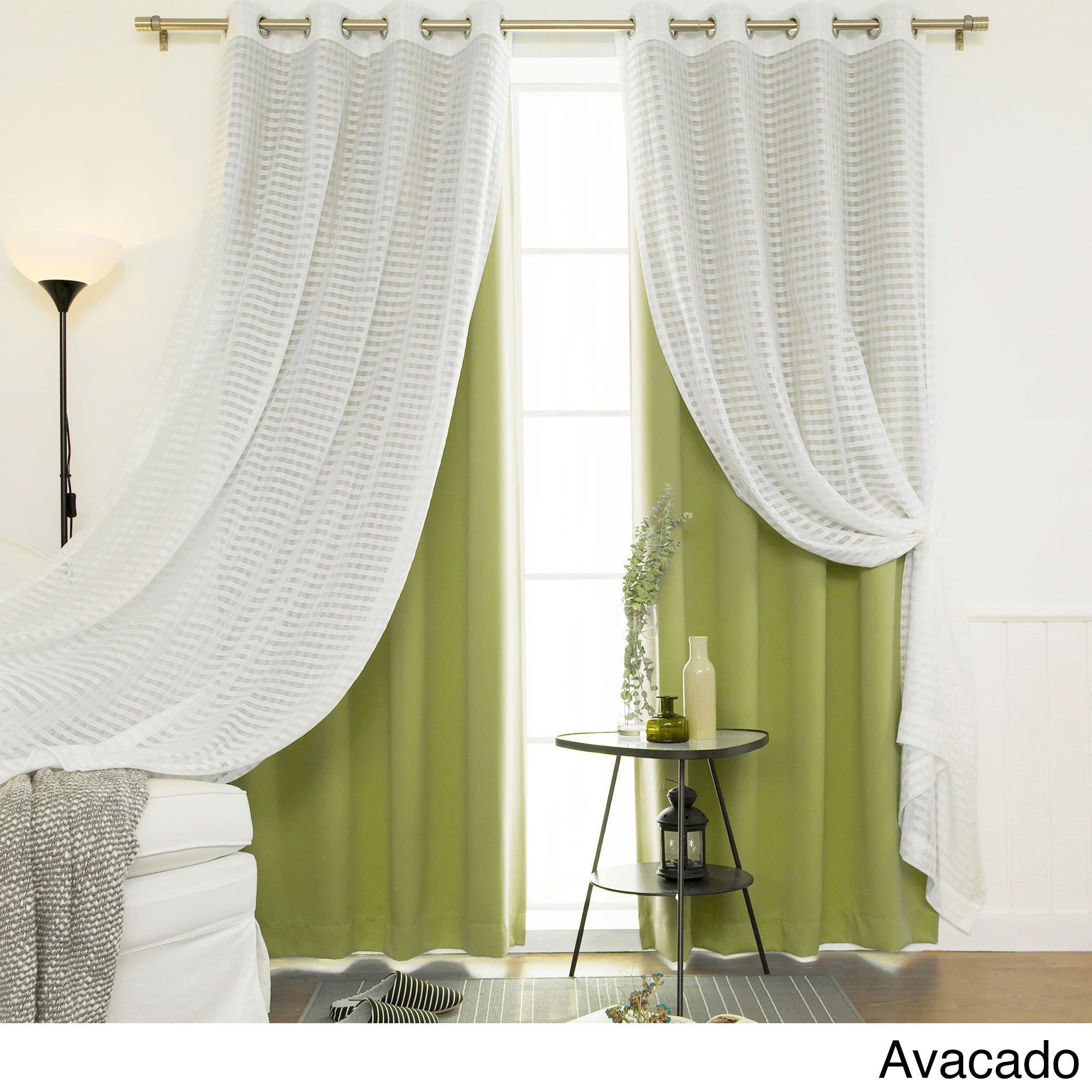 Aurora Home Mix & Match Blackout And Check Sheer 4 Piece Curtain Panel Set  – 52"w X 84"l Throughout Bethany Sheer Overlay Blackout Window Curtains (View 10 of 20)