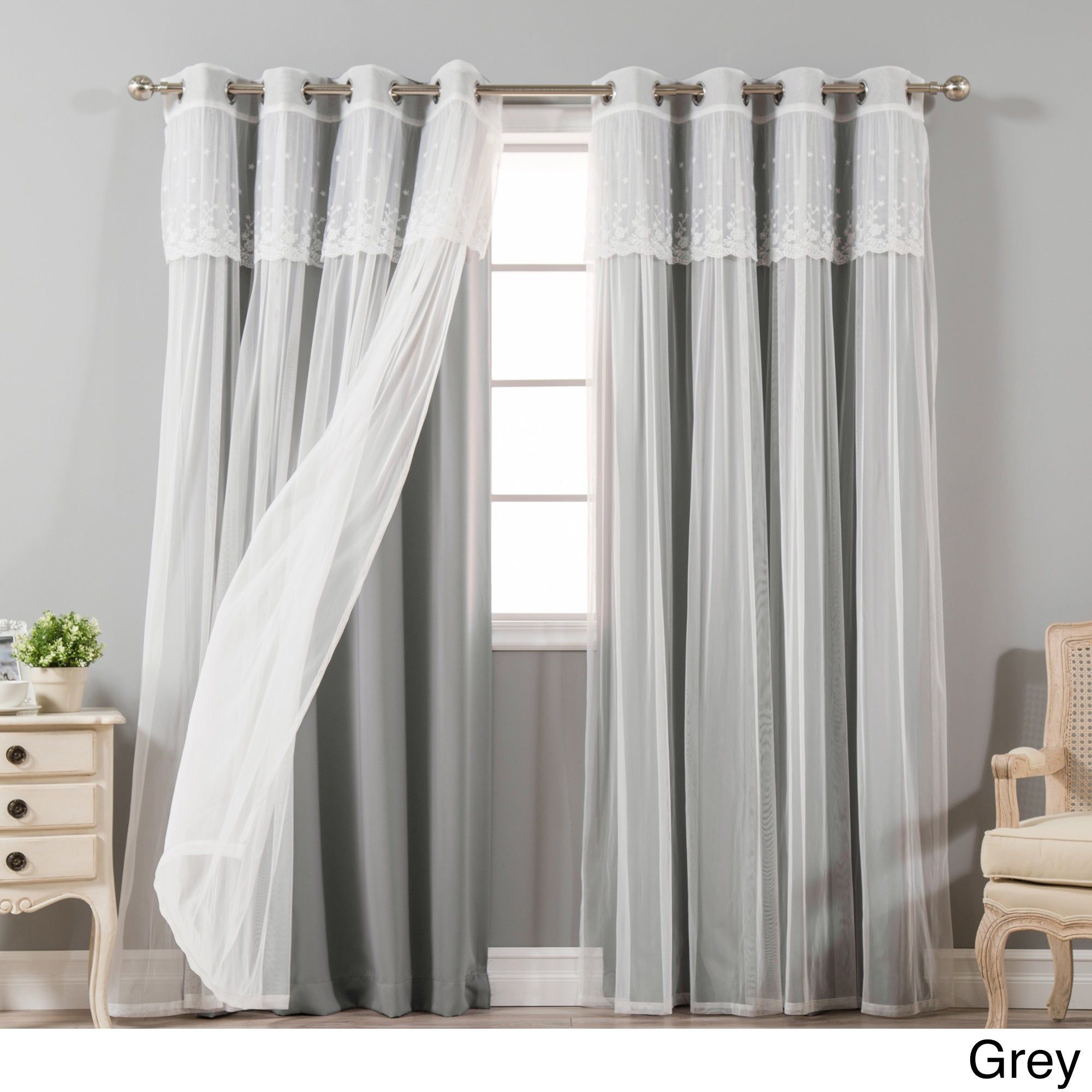 30 Best Tulle Sheer with Attached Valance and Blackout 4-piece Curtain