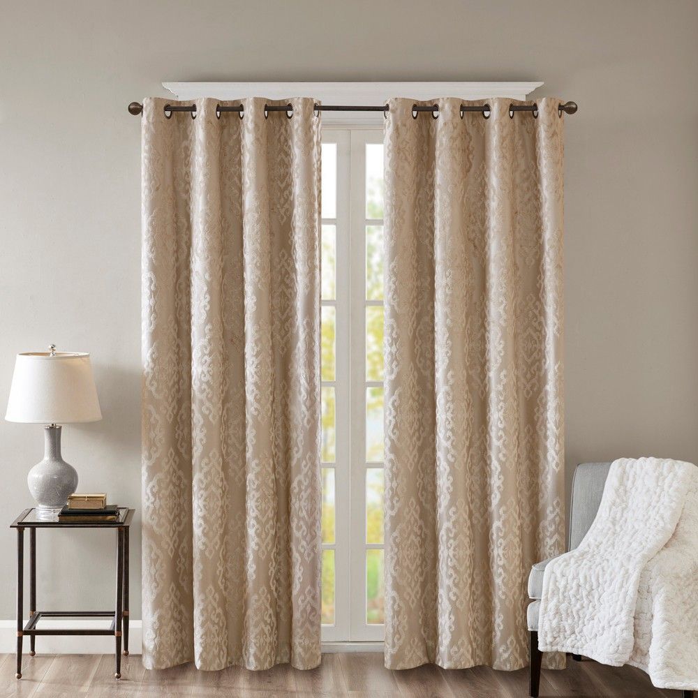 Azalea Knitted Jacquard Total Blackout Panel Champagne 50x84 Intended For Sunsmart Dahlia Paisley Printed Total Blackout Single Window Curtain Panels (Photo 18 of 30)