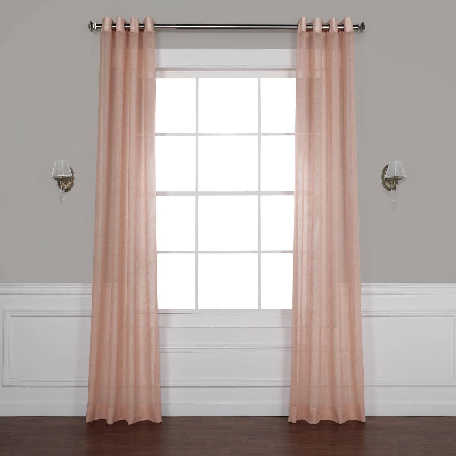 Bashful Pink Grommet Solid Faux Linen Sheer Curtain Throughout Montpellier Striped Linen Sheer Curtains (View 16 of 20)