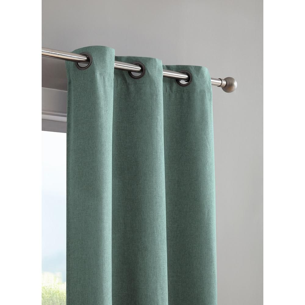 Bella Luna Henley Faux Linen Room Darkening 76 In. X 96 In. Grommet Curtain  Panel Pair In Grey Teal For Thermal Insulated Blackout Curtain Pairs (Photo 27 of 30)