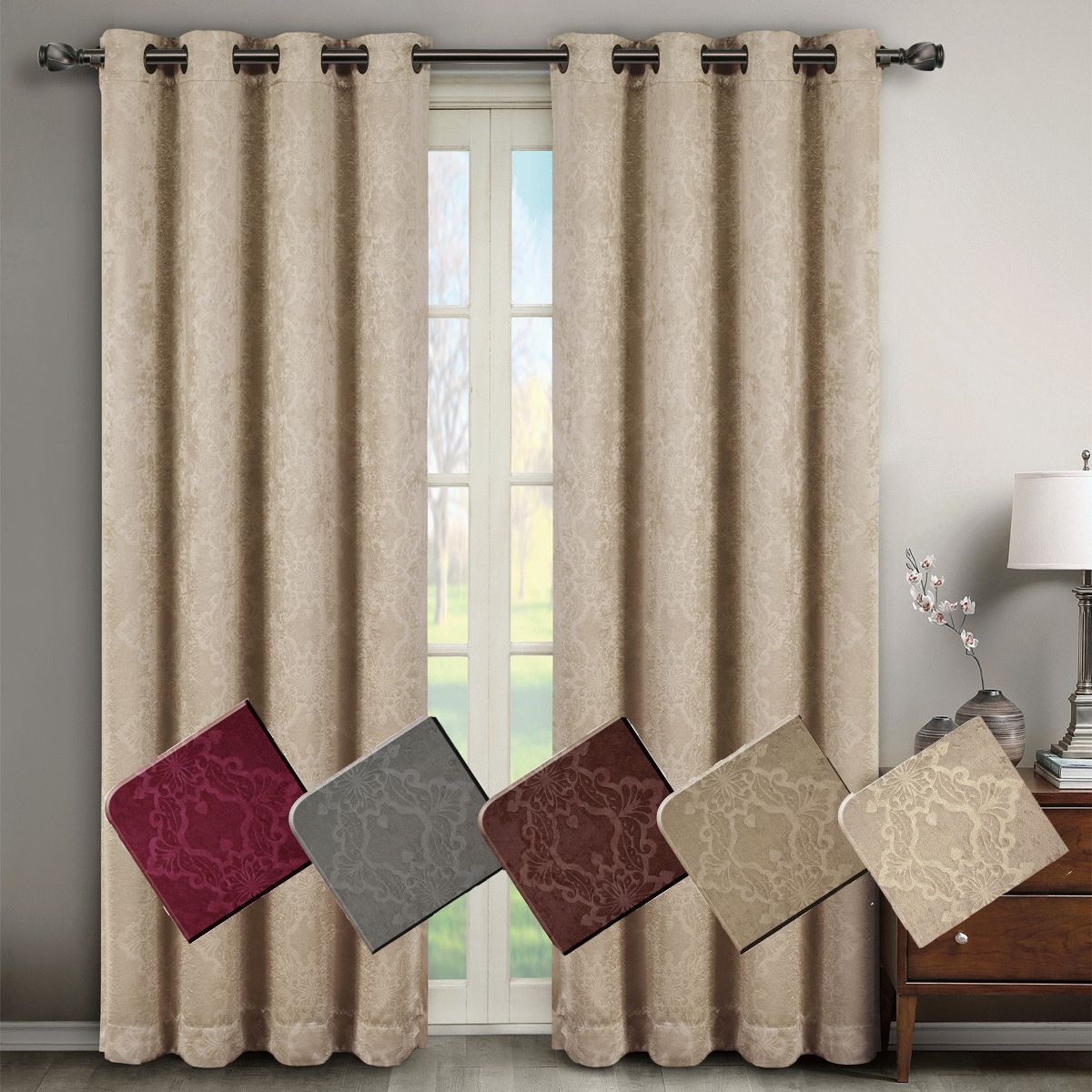 Bella Pair (set Of 2) Blackout Weave Embossed Grommet Window With Woven Blackout Curtain Panel Pairs With Grommet Top (View 14 of 30)