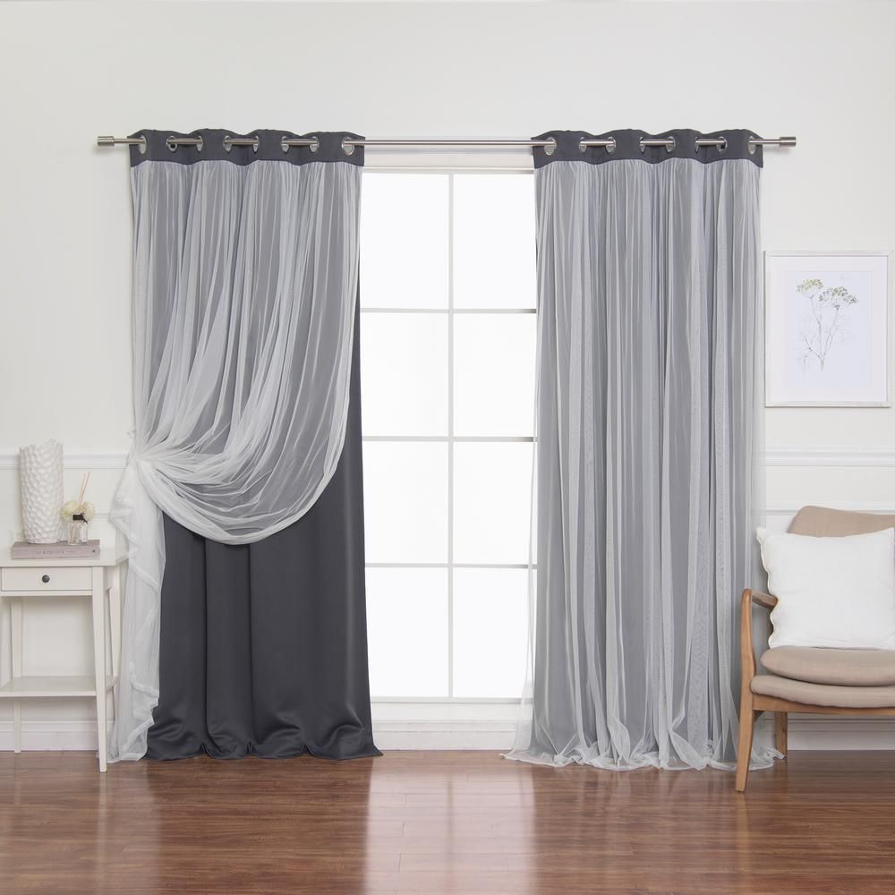 Best Home Fashion 108 In. L Dark Grey Marry Me Lace Overlay Blackout  Curtain Panel (2 Pack) With Bethany Sheer Overlay Blackout Window Curtains (Photo 15 of 20)
