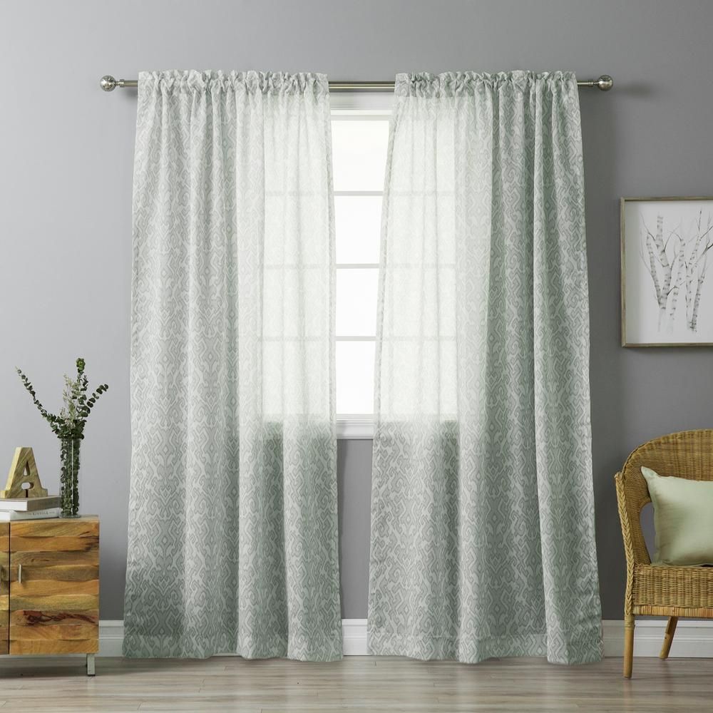 Best Home Fashion 84 In. L Grey Sheer Ikat Printed Curtain Panel (2 Pack) In Grey Printed Curtain Panels (Photo 5 of 20)
