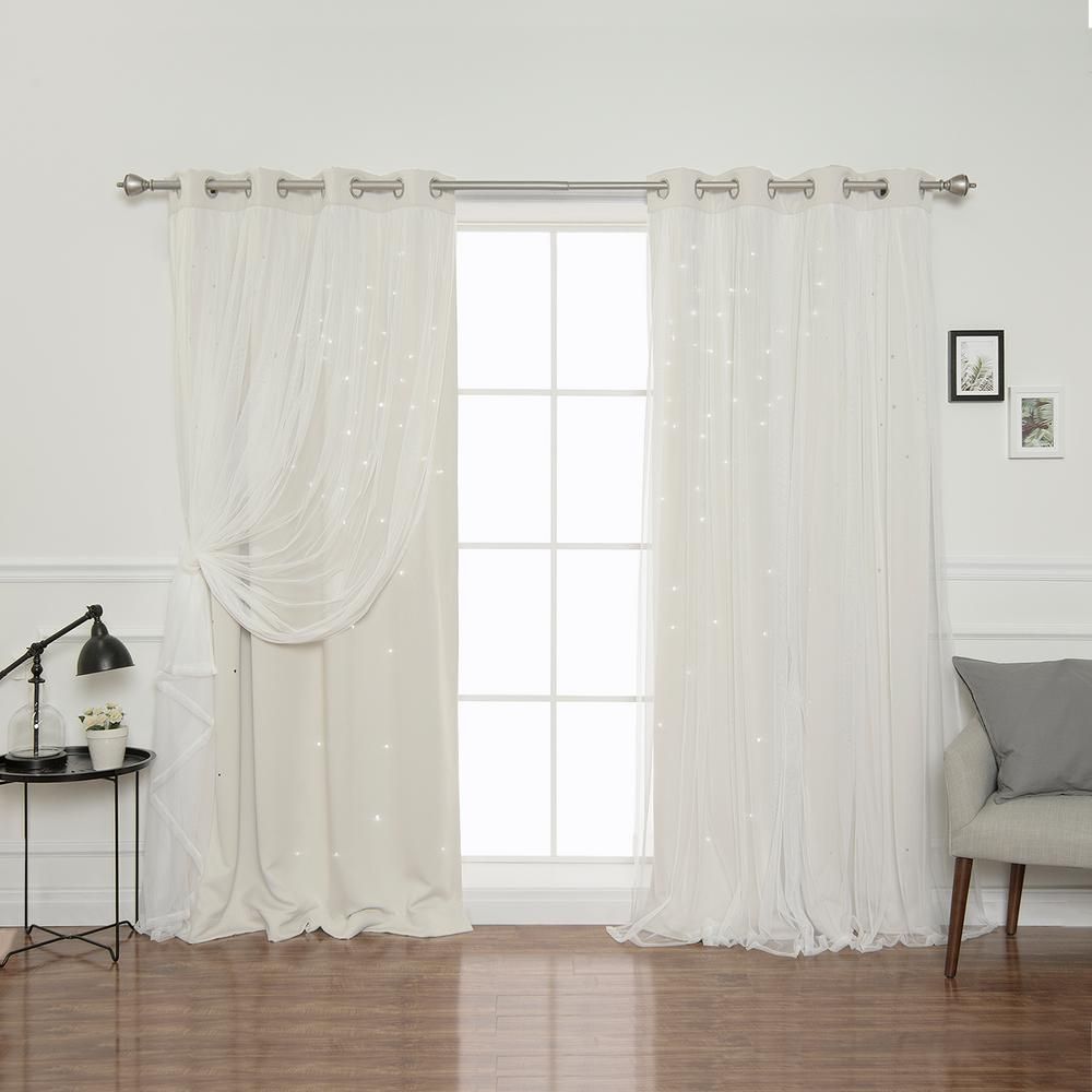 Best Home Fashion 84 In. L Ivory Tulle Overlay Star Cut Out Blackout  Curtain Panel (2 Pack) Regarding Star Punch Tulle Overlay Blackout Curtain Panel Pairs (Photo 4 of 30)