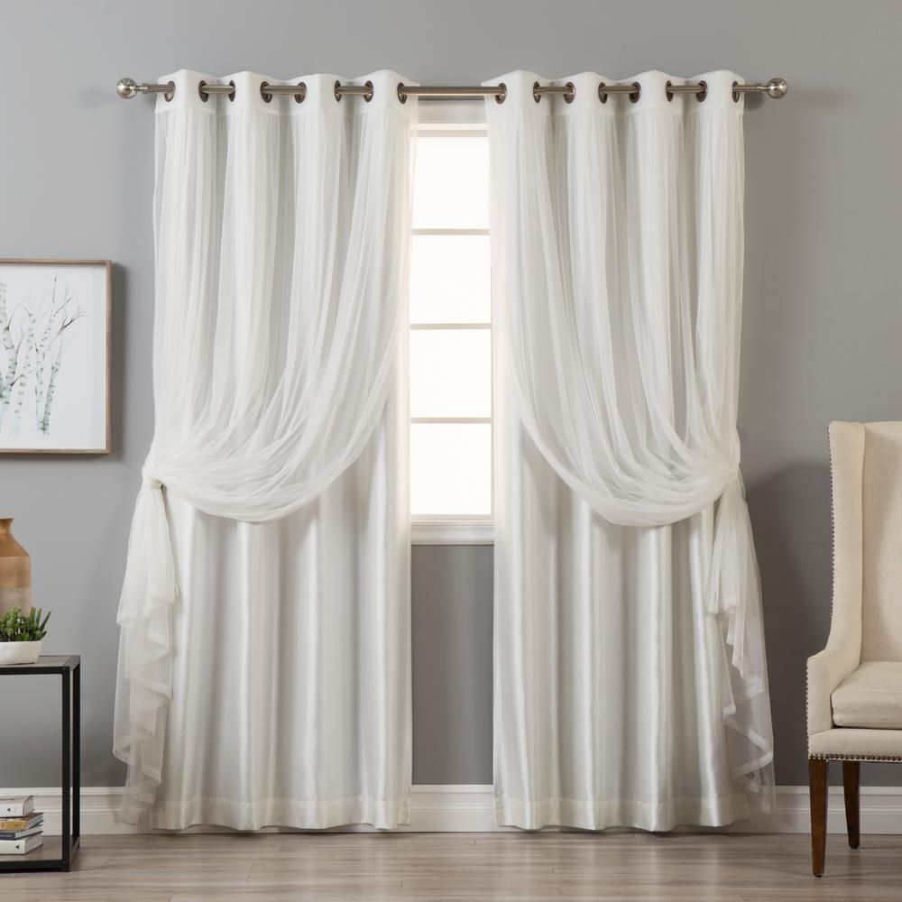 Best Home Fashion 84 In. L Umixm Tulle And Ivory Faux Silk Blackout Curtain  (4 Pack) Regarding Mix And Match Blackout Tulle Lace Sheer Curtain Panel Sets (Photo 12 of 20)