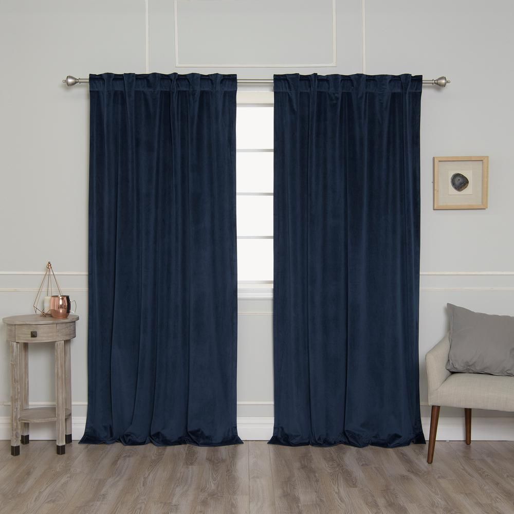 Best Home Fashion Navy 84 In. L Room Darkening Luster Velvet Rod Pocket  Curtain Panel Pertaining To Velvet Solid Room Darkening Window Curtain Panel Sets (Photo 25 of 30)