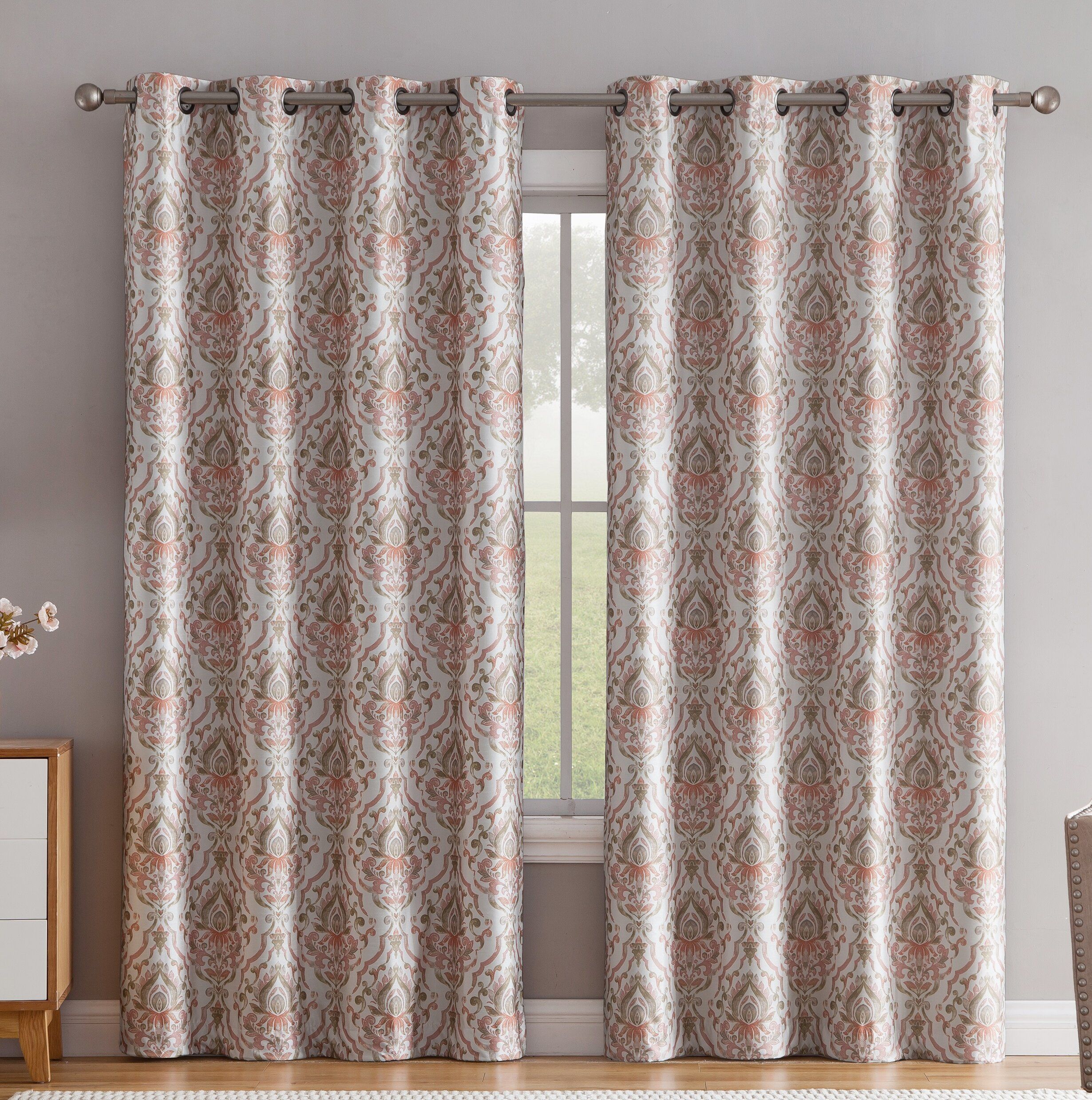 Brayden Studio Kempner Damask Max Blackout Thermal Grommet Intended For Duran Thermal Insulated Blackout Grommet Curtain Panels (View 12 of 20)
