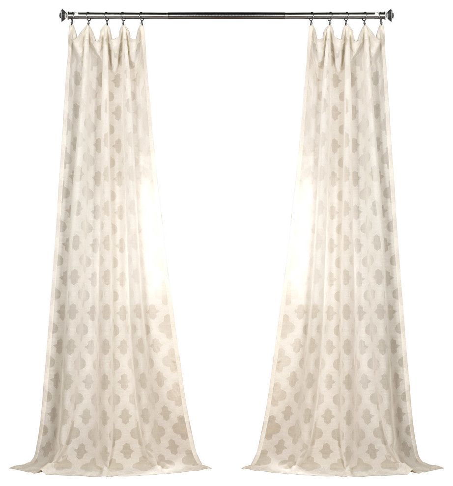 Calais Tile Patterned Fauxlinen Sheer Curtain Single Panel, 50"x84" For Montpellier Striped Linen Sheer Curtains (View 12 of 20)