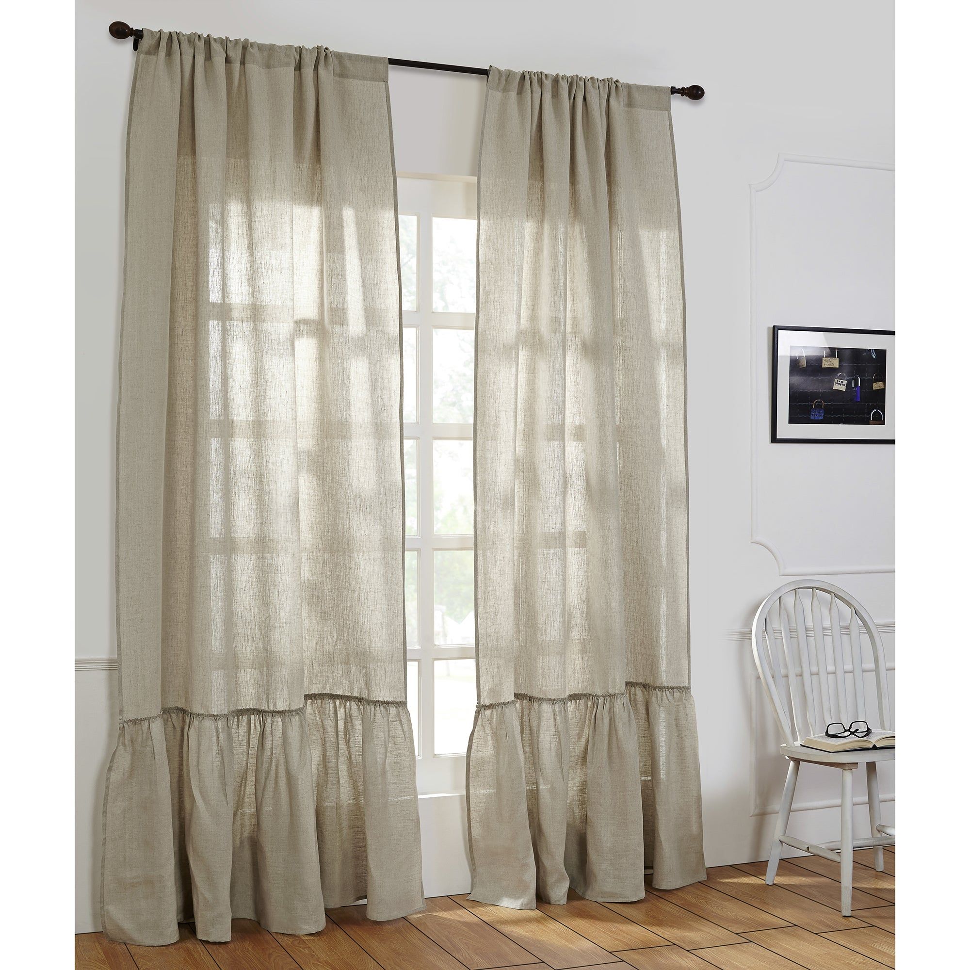 Camille Linen Ruffled Window Curtain Panel (single) Throughout Linen Button Window Curtains Single Panel (View 4 of 20)
