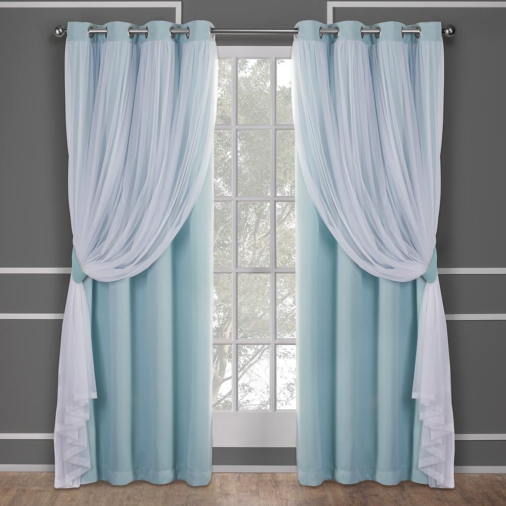 Catarina 52 In. W X 108 In. L Layered Sheer Blackout Grommet Top Curtain  Panel In Aqua (2 Panels) Intended For Woven Blackout Grommet Top Curtain Panel Pairs (Photo 28 of 30)