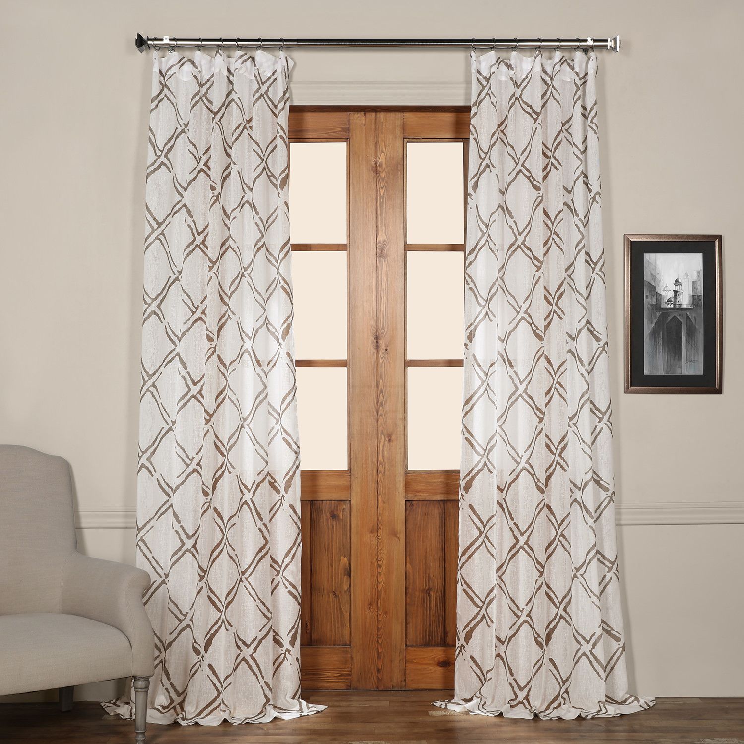 Chantelle Geometric Sheer Tab Top Single Curtain Panel Inside Sarong Grey Printed Cotton Pole Pocket Single Curtain Panels (View 7 of 20)